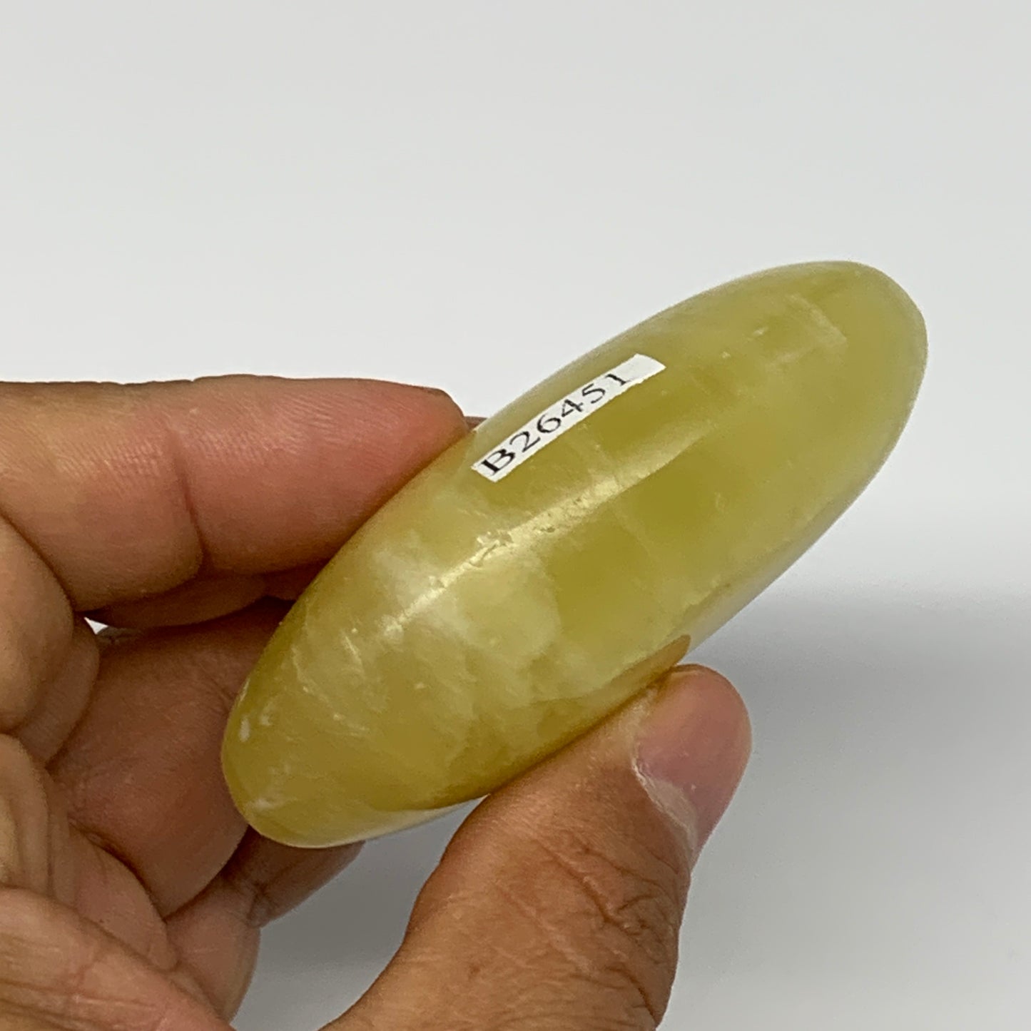 118.7g, 2.7"x1.8"x0.9", Lemon Calcite Palm-Stone Crystal Polished @Pakistan,B264