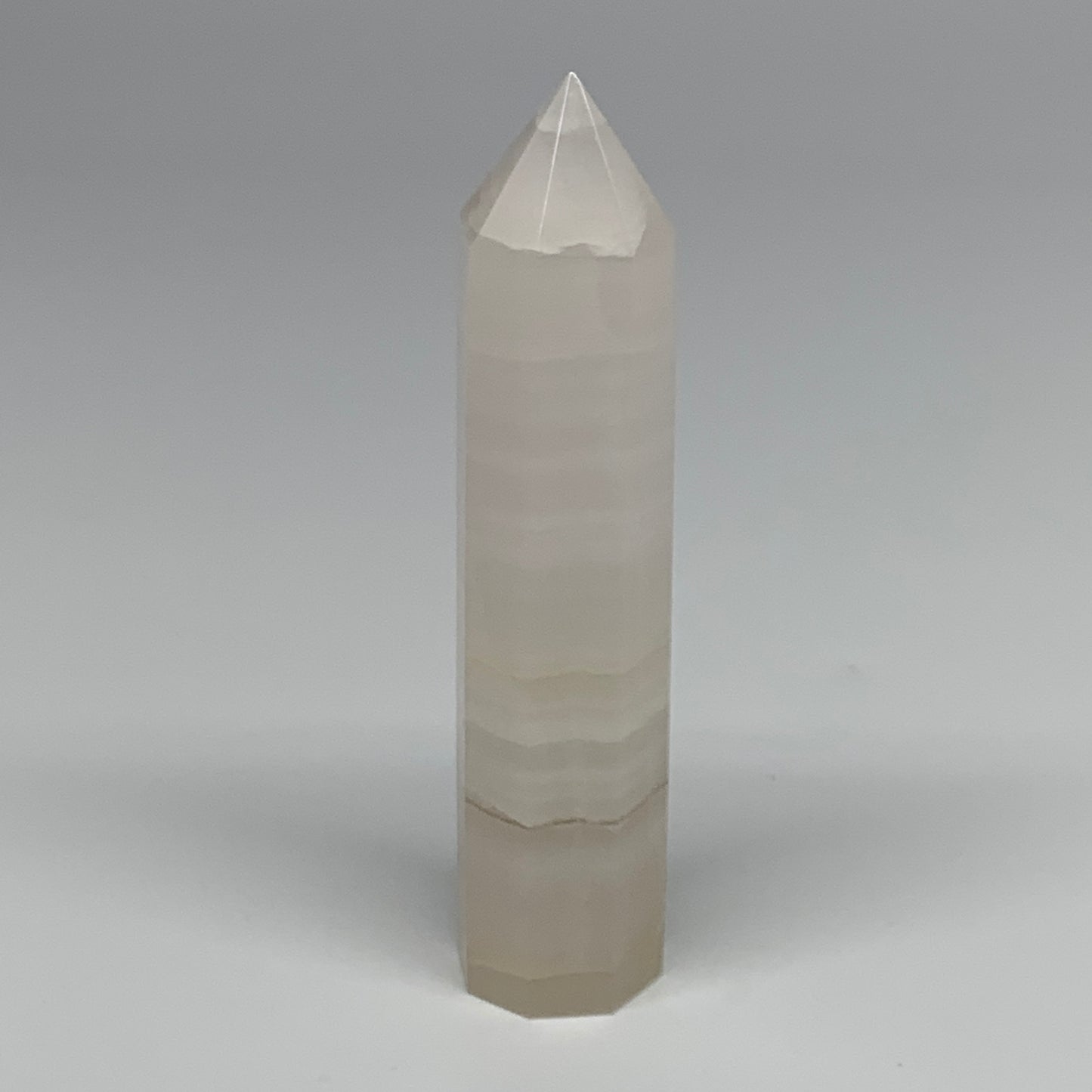 223.4g, 5.3"x1.2" Pink Calcite Point Tower Obelisk Crystal, B23278