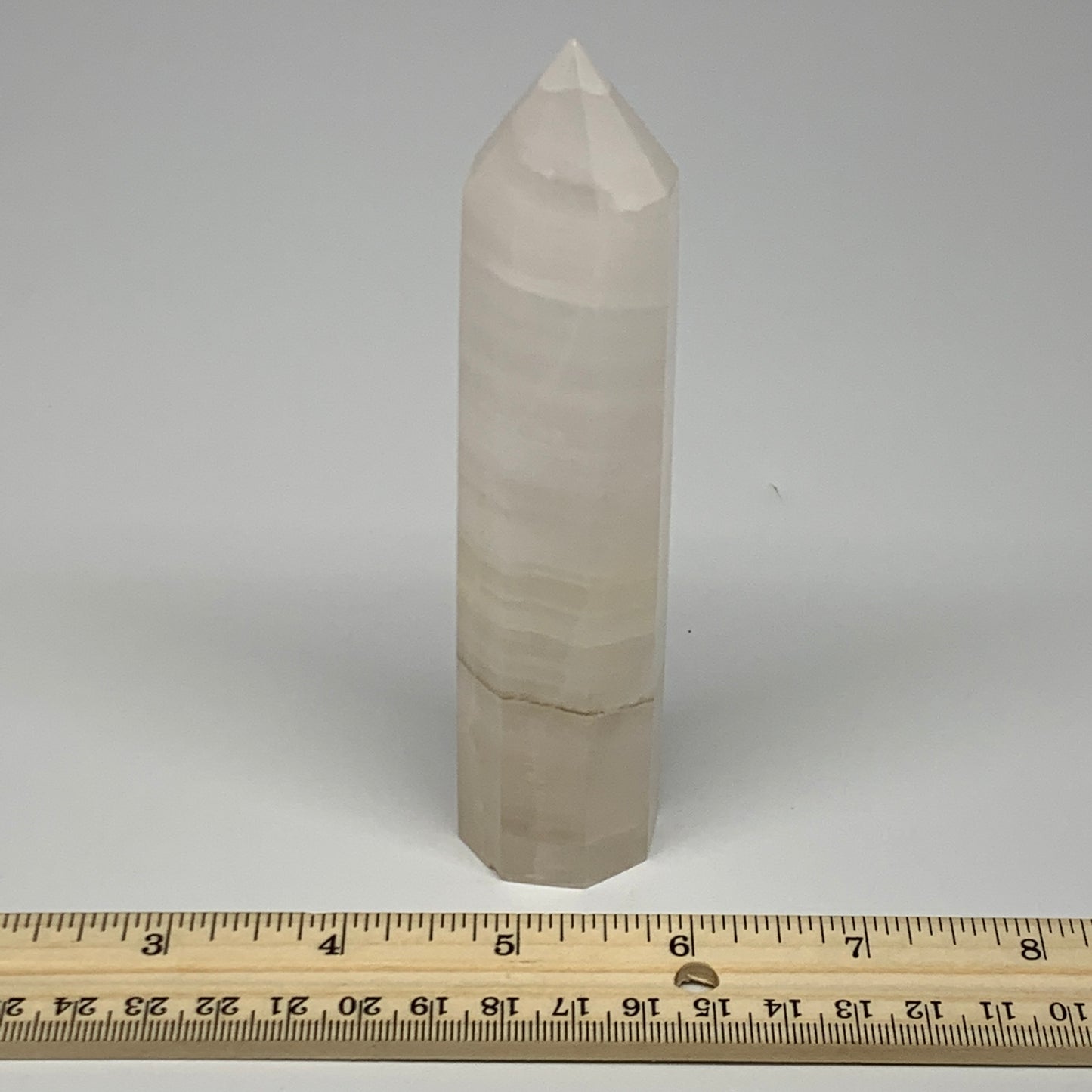 223.4g, 5.3"x1.2" Pink Calcite Point Tower Obelisk Crystal, B23278