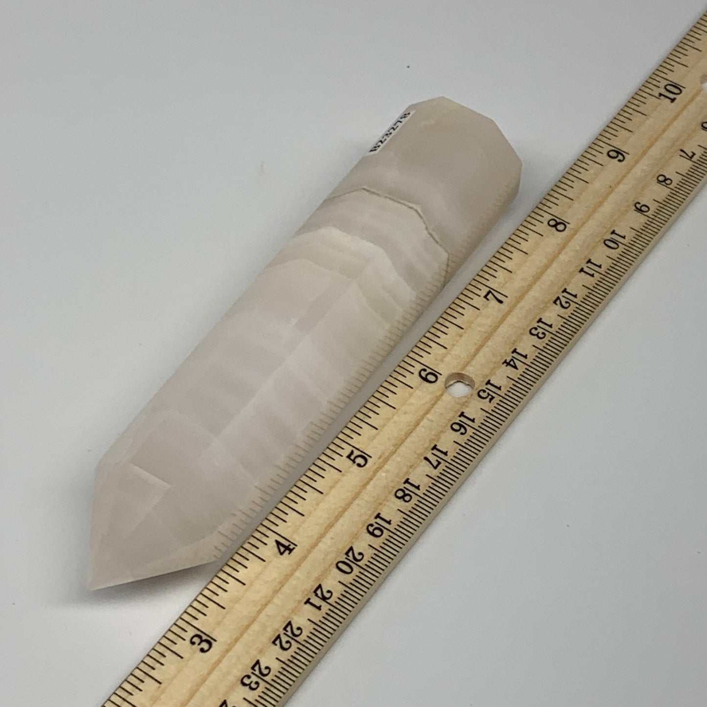 223.4g, 5.3"x1.2" Pink Calcite Point Tower Obelisk Crystal, B23278