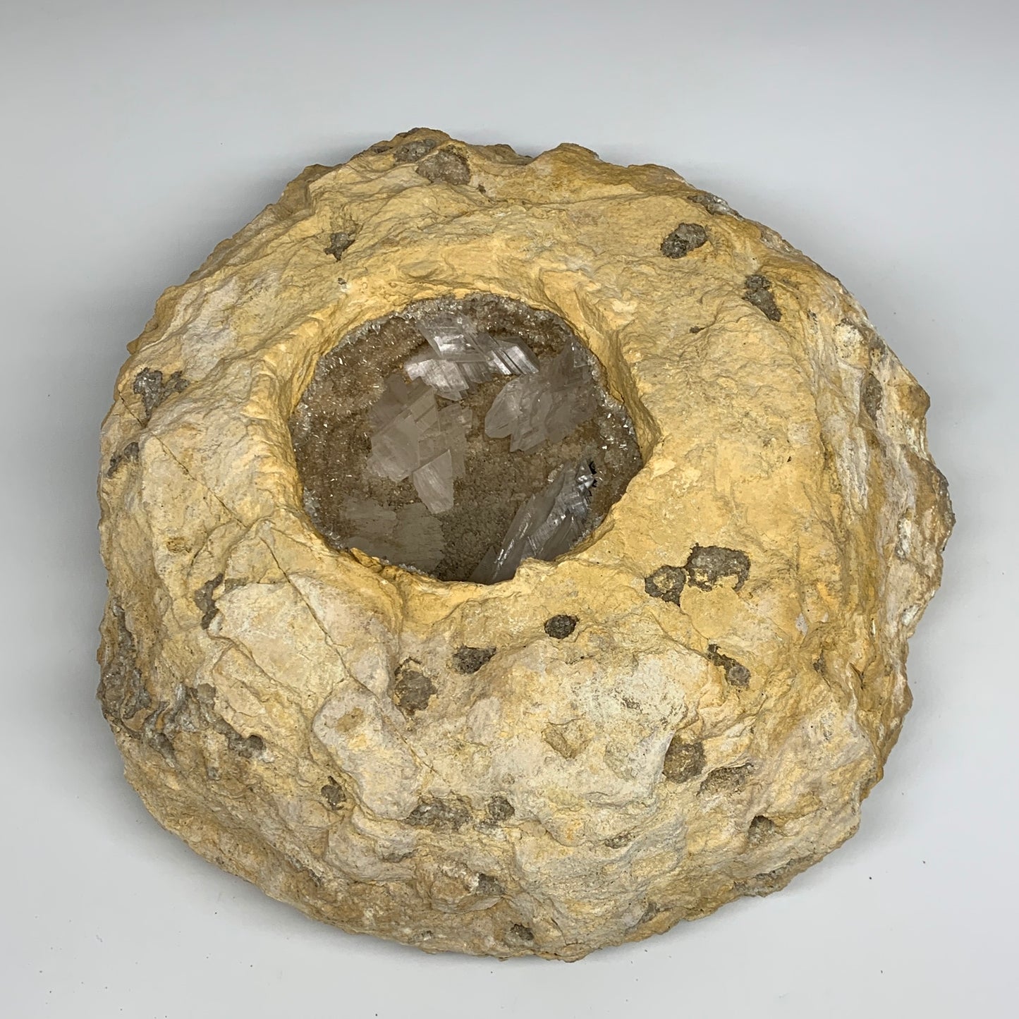 21.76 lbs, 13"x12.5"x4.1", Huge Calcite Geode Mineral Specimens @Morocco, B11174