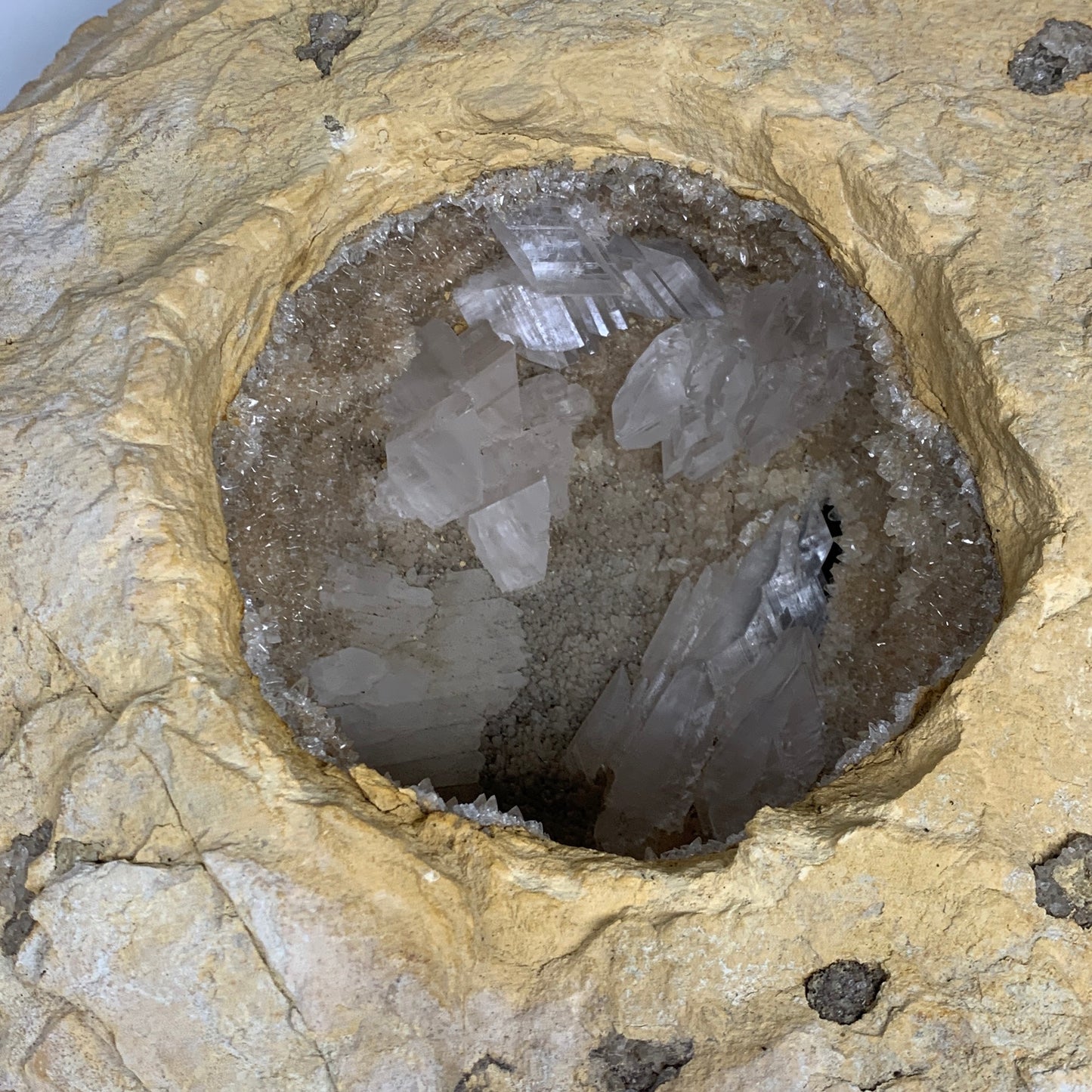 21.76 lbs, 13"x12.5"x4.1", Huge Calcite Geode Mineral Specimens @Morocco, B11174