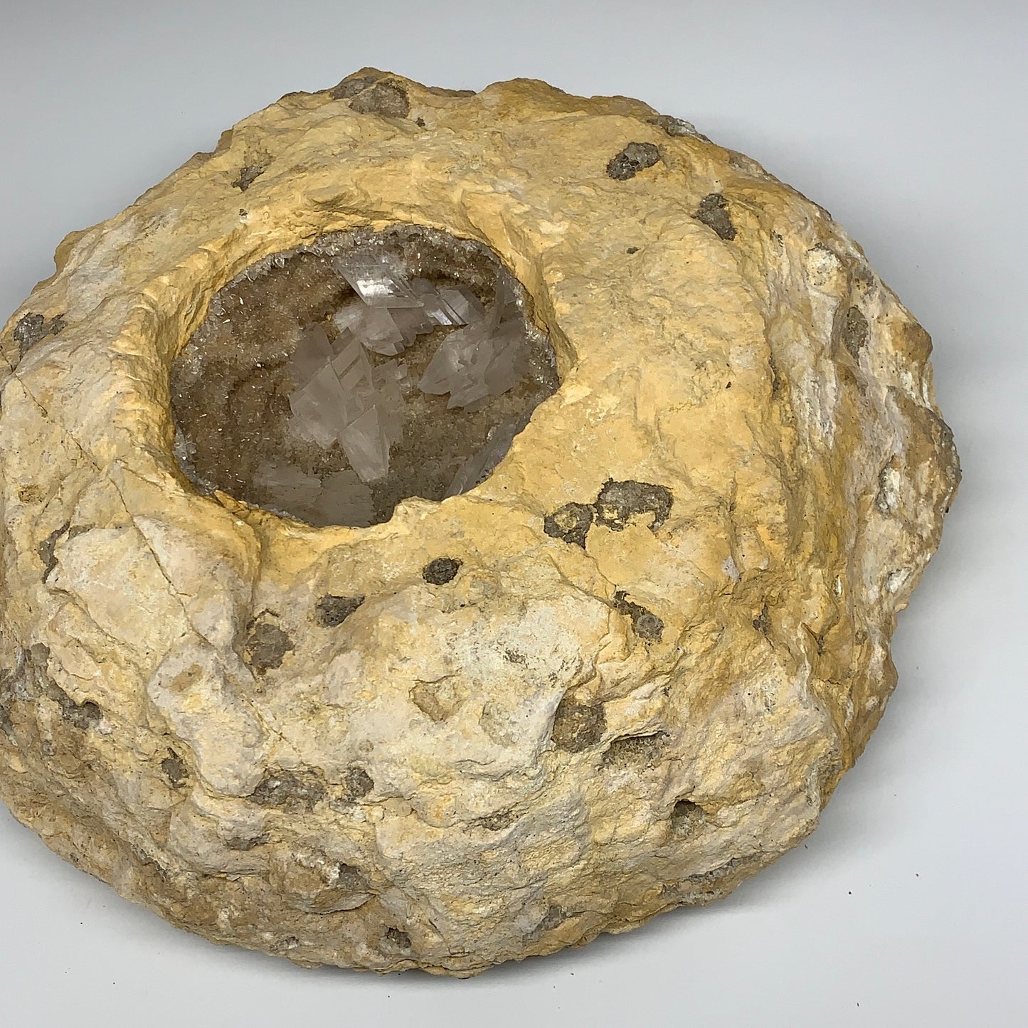 21.76 lbs, 13"x12.5"x4.1", Huge Calcite Geode Mineral Specimens @Morocco, B11174