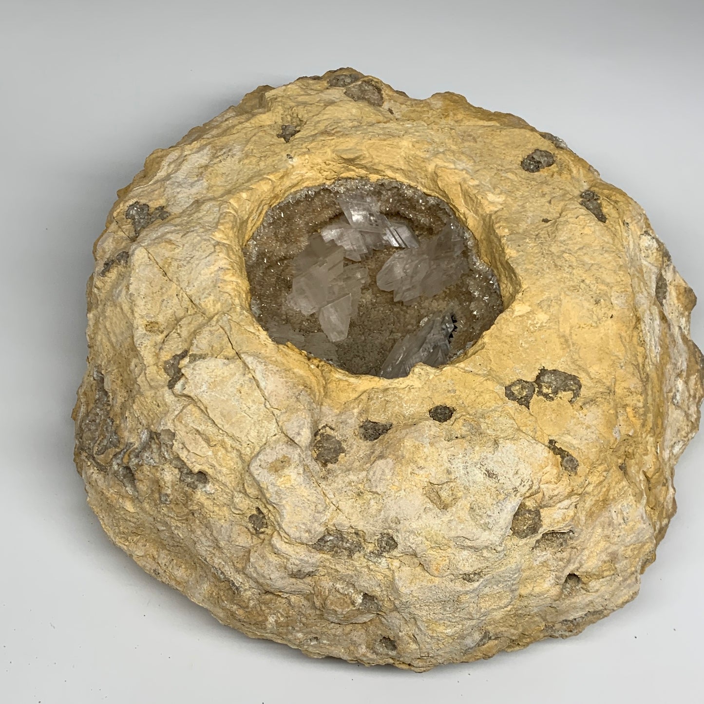 21.76 lbs, 13"x12.5"x4.1", Huge Calcite Geode Mineral Specimens @Morocco, B11174