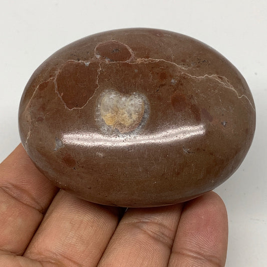 135.9g, 2.6"x2.1"x1.1", Natural Untreated Red Shell Fossils Oval Palms-tone, F12