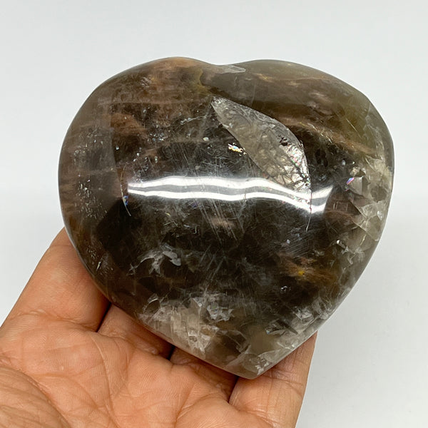 285.2g, 3.2"x3.2"x1.4", Black Moonstone Heart Polished Crystal Home Decor, B1986