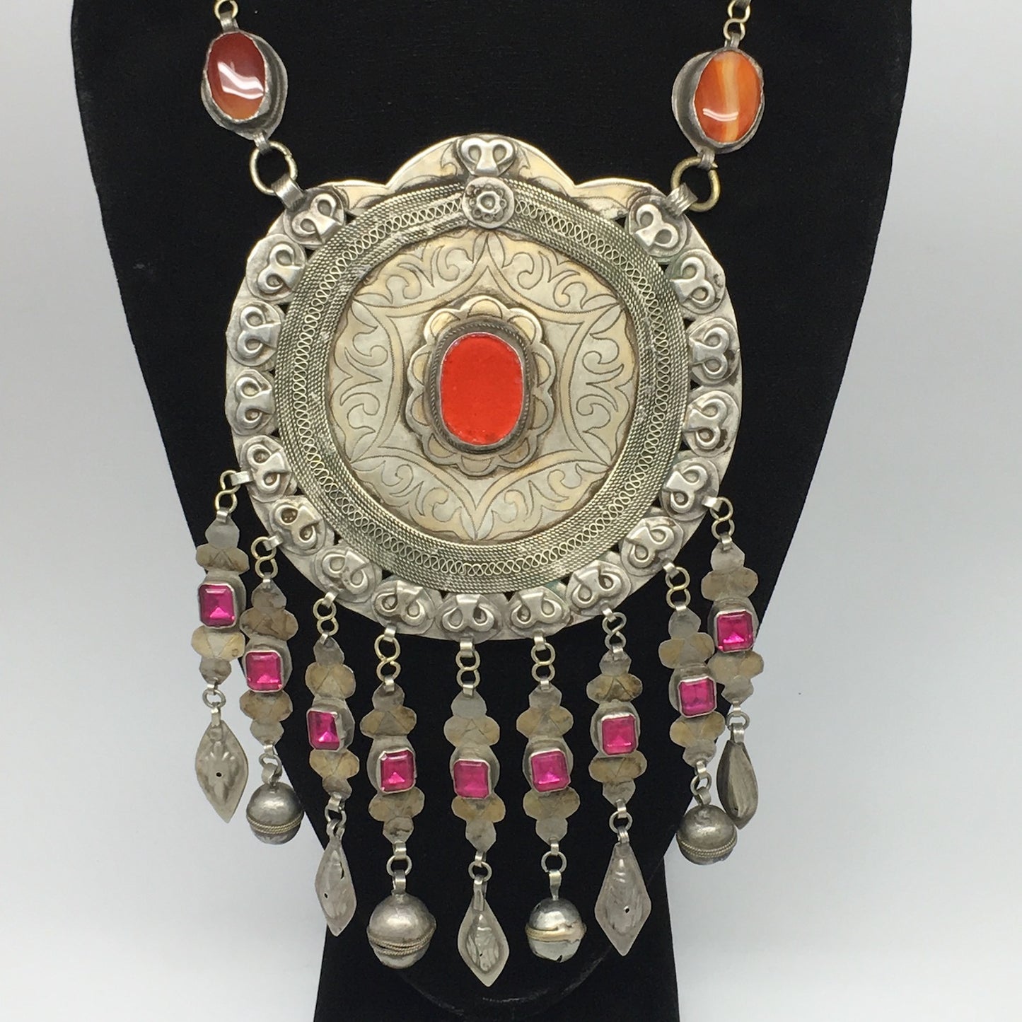 222.7g, 30"Turkmen Necklace Pendant Vintage Gold-Gild Boho Statement Boho,TN481