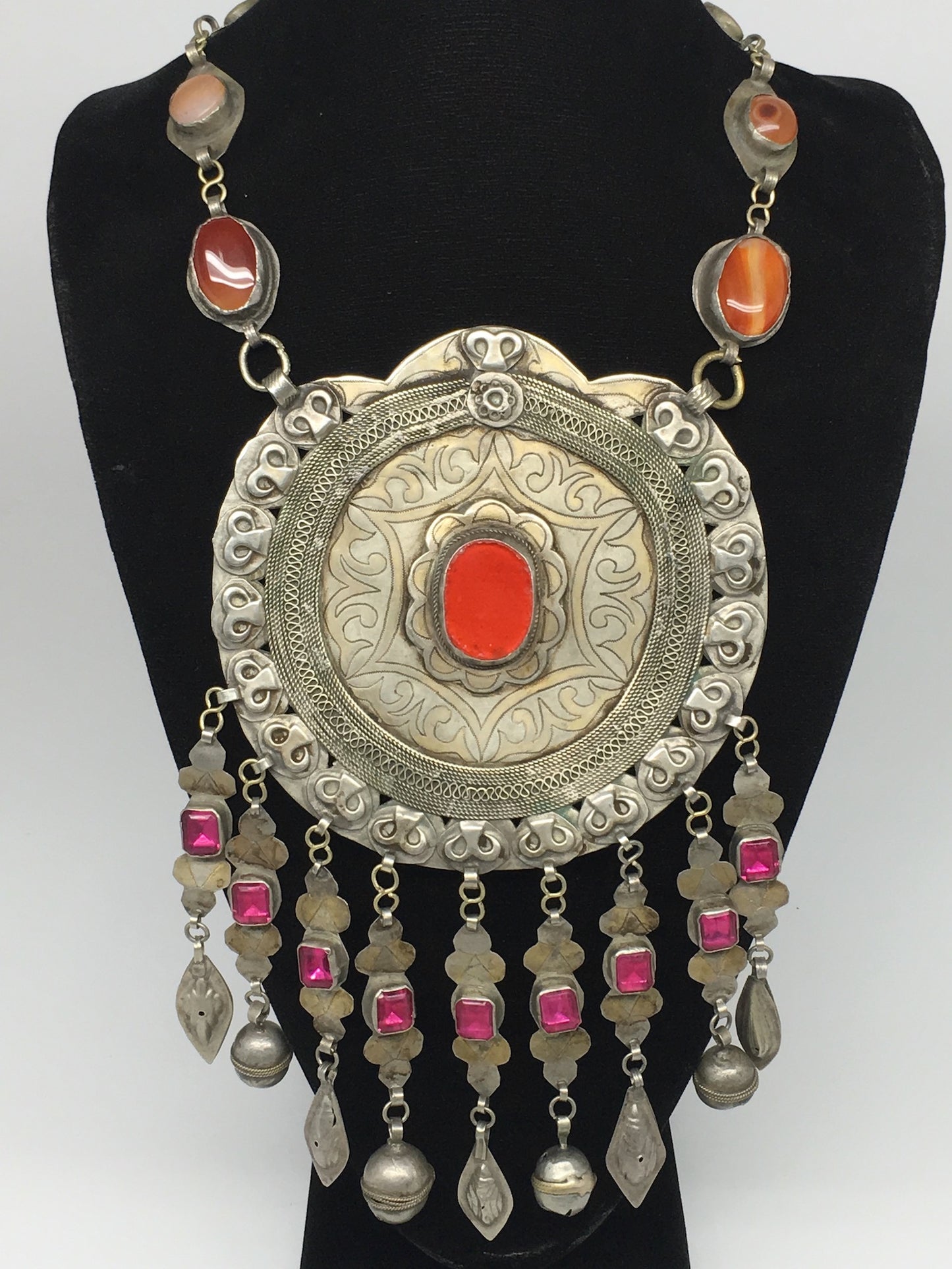 222.7g, 30"Turkmen Necklace Pendant Vintage Gold-Gild Boho Statement Boho,TN481