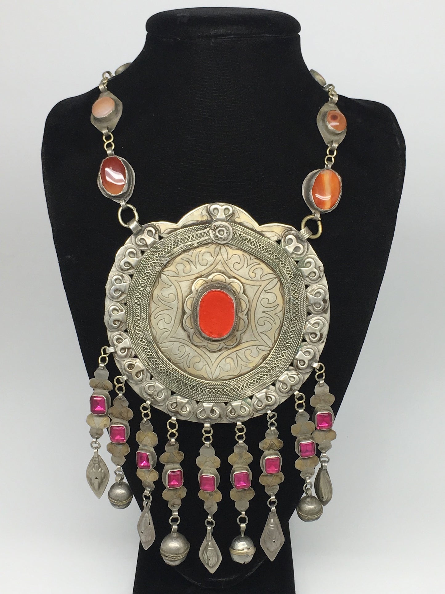 222.7g, 30"Turkmen Necklace Pendant Vintage Gold-Gild Boho Statement Boho,TN481