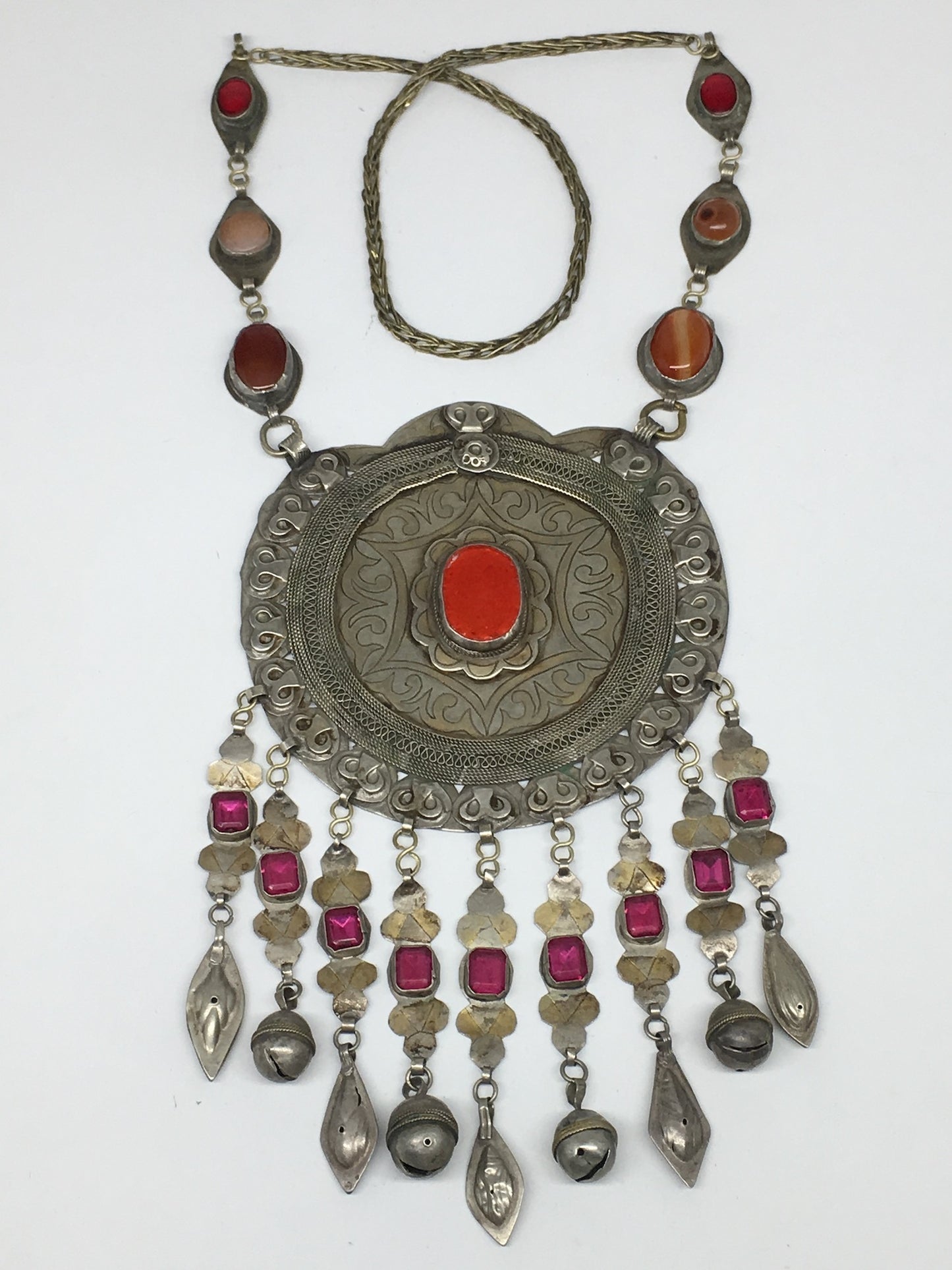 222.7g, 30"Turkmen Necklace Pendant Vintage Gold-Gild Boho Statement Boho,TN481