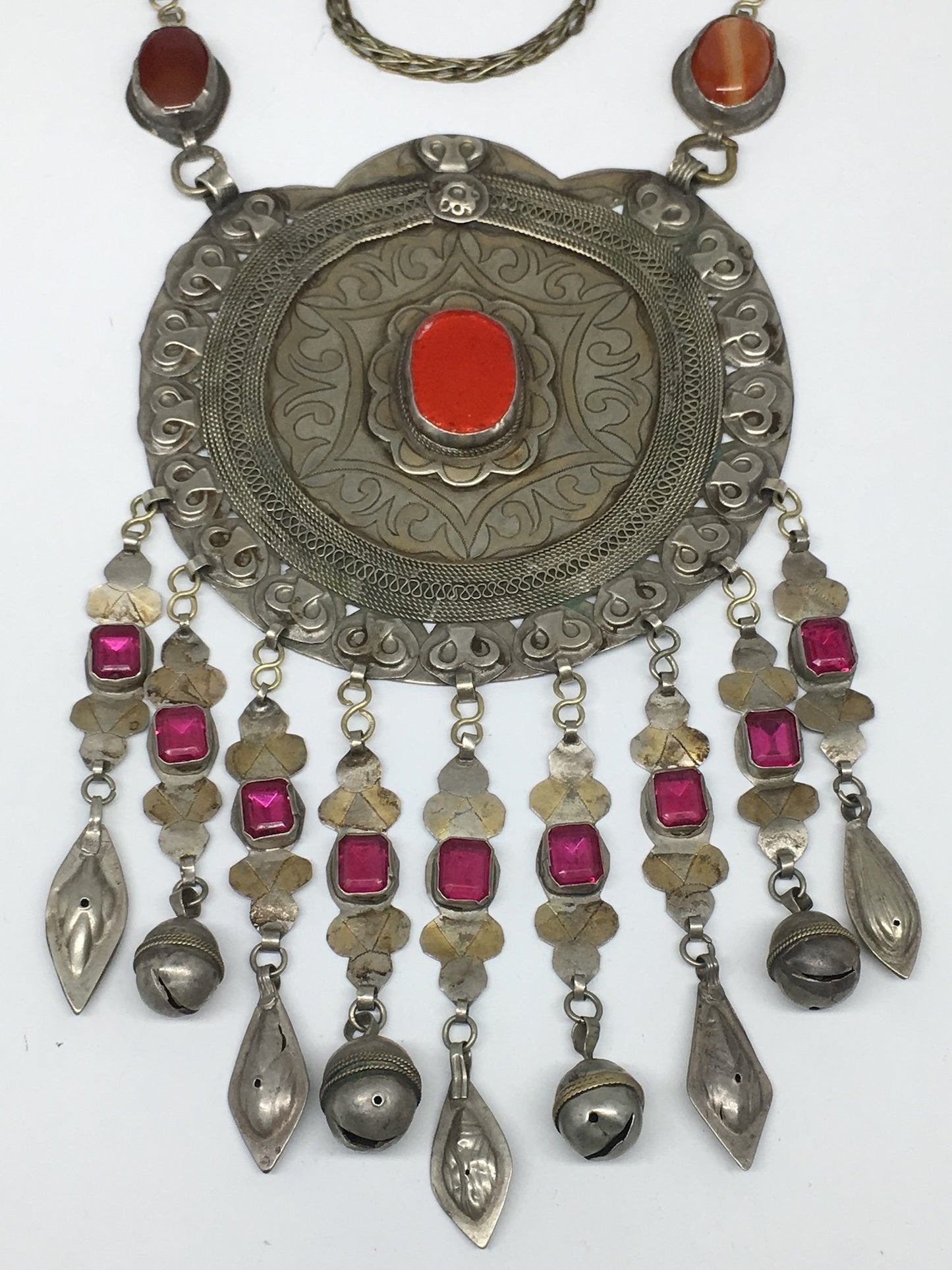 222.7g, 30"Turkmen Necklace Pendant Vintage Gold-Gild Boho Statement Boho,TN481