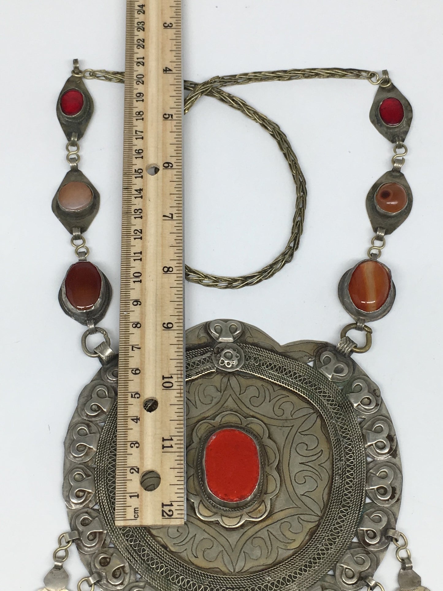 222.7g, 30"Turkmen Necklace Pendant Vintage Gold-Gild Boho Statement Boho,TN481