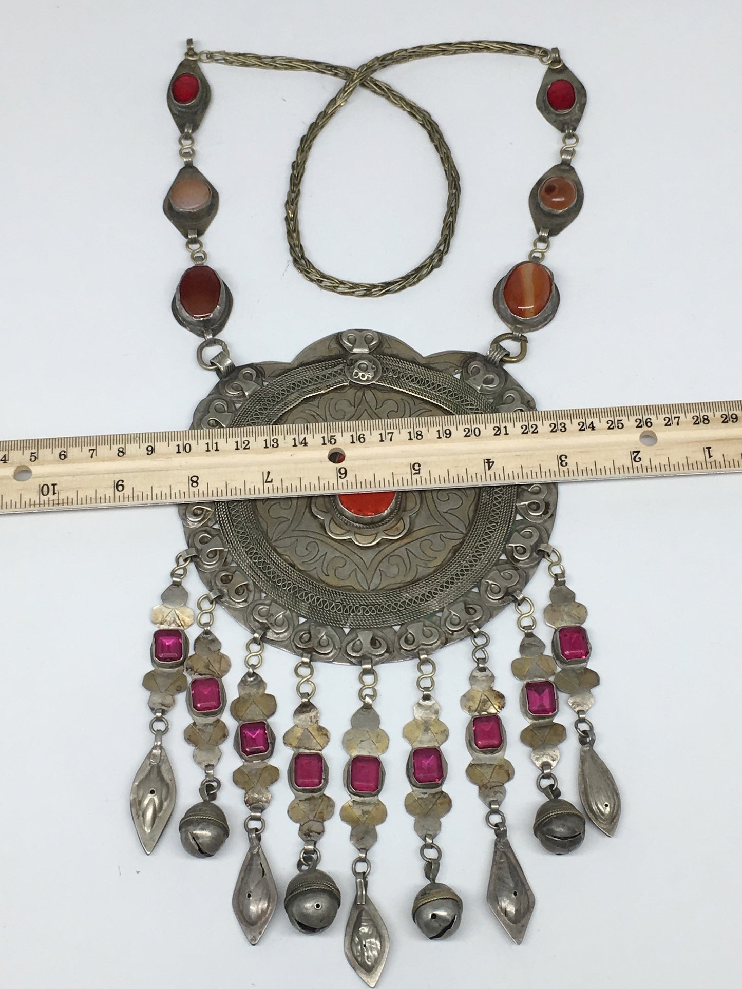 222.7g, 30"Turkmen Necklace Pendant Vintage Gold-Gild Boho Statement Boho,TN481