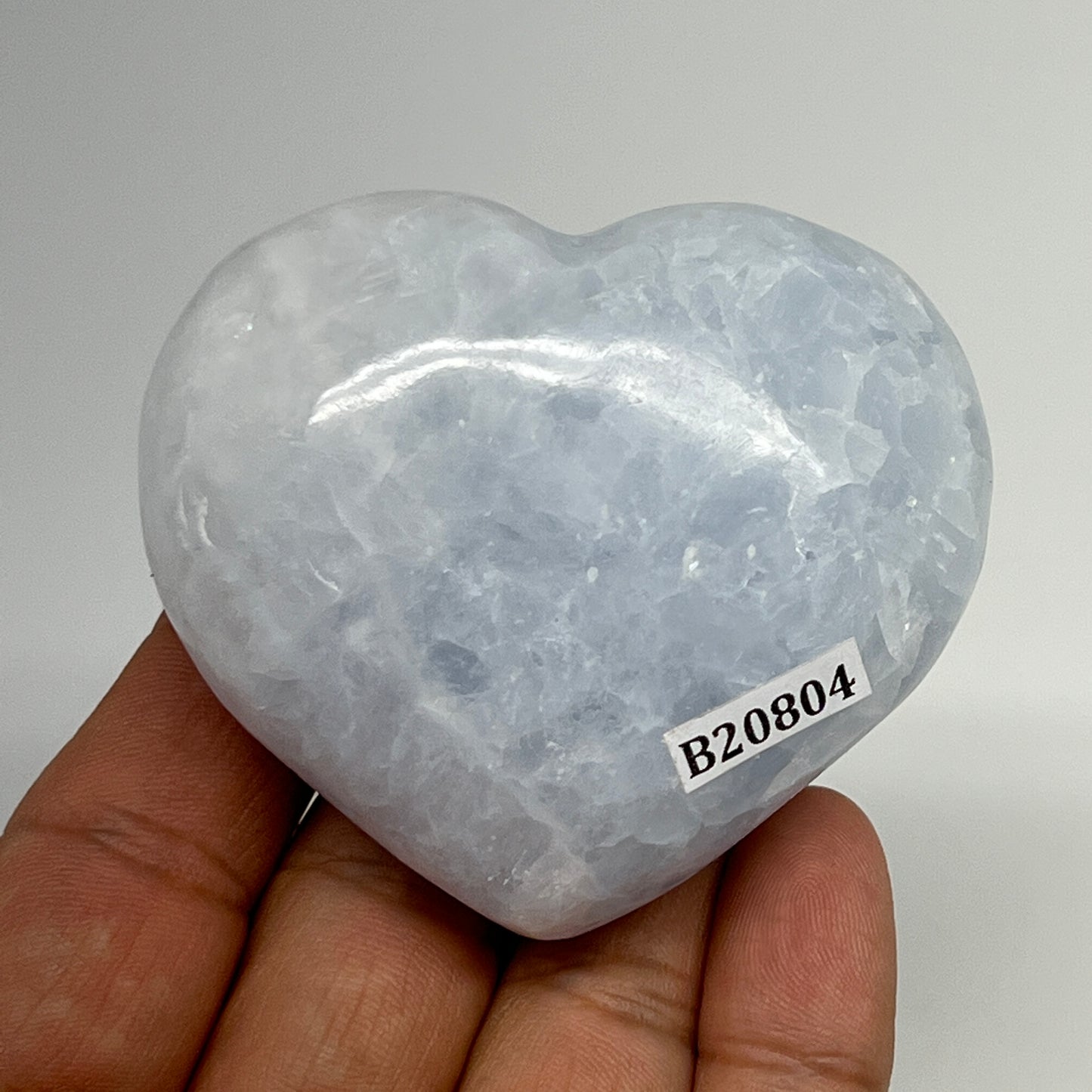 162g, 2.2"x2.5"x1.3" Blue Calcite Heart Gemstones Reiki @Madagascar,B20804
