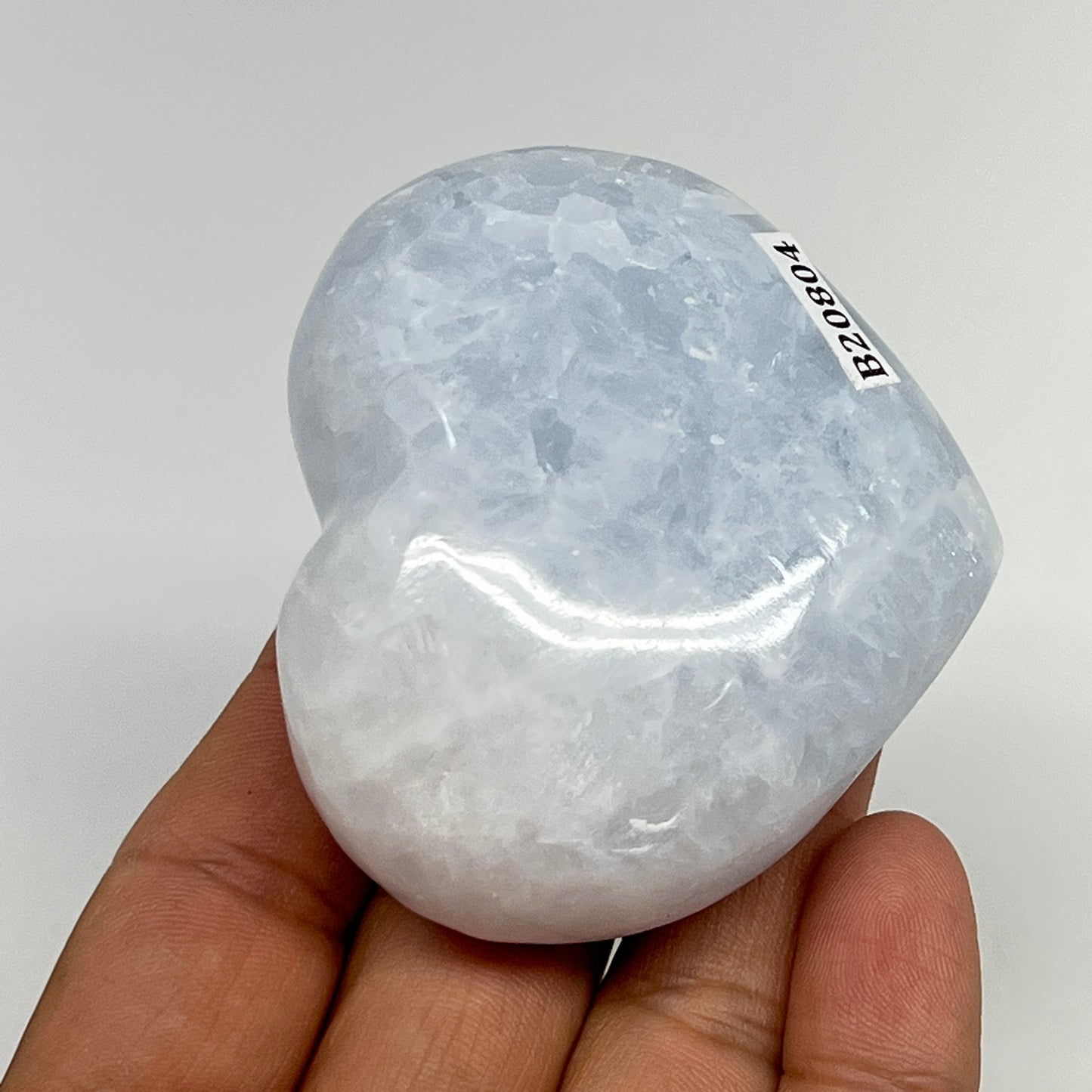 162g, 2.2"x2.5"x1.3" Blue Calcite Heart Gemstones Reiki @Madagascar,B20804