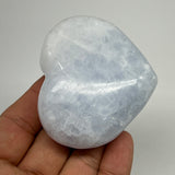 162g, 2.2"x2.5"x1.3" Blue Calcite Heart Gemstones Reiki @Madagascar,B20804