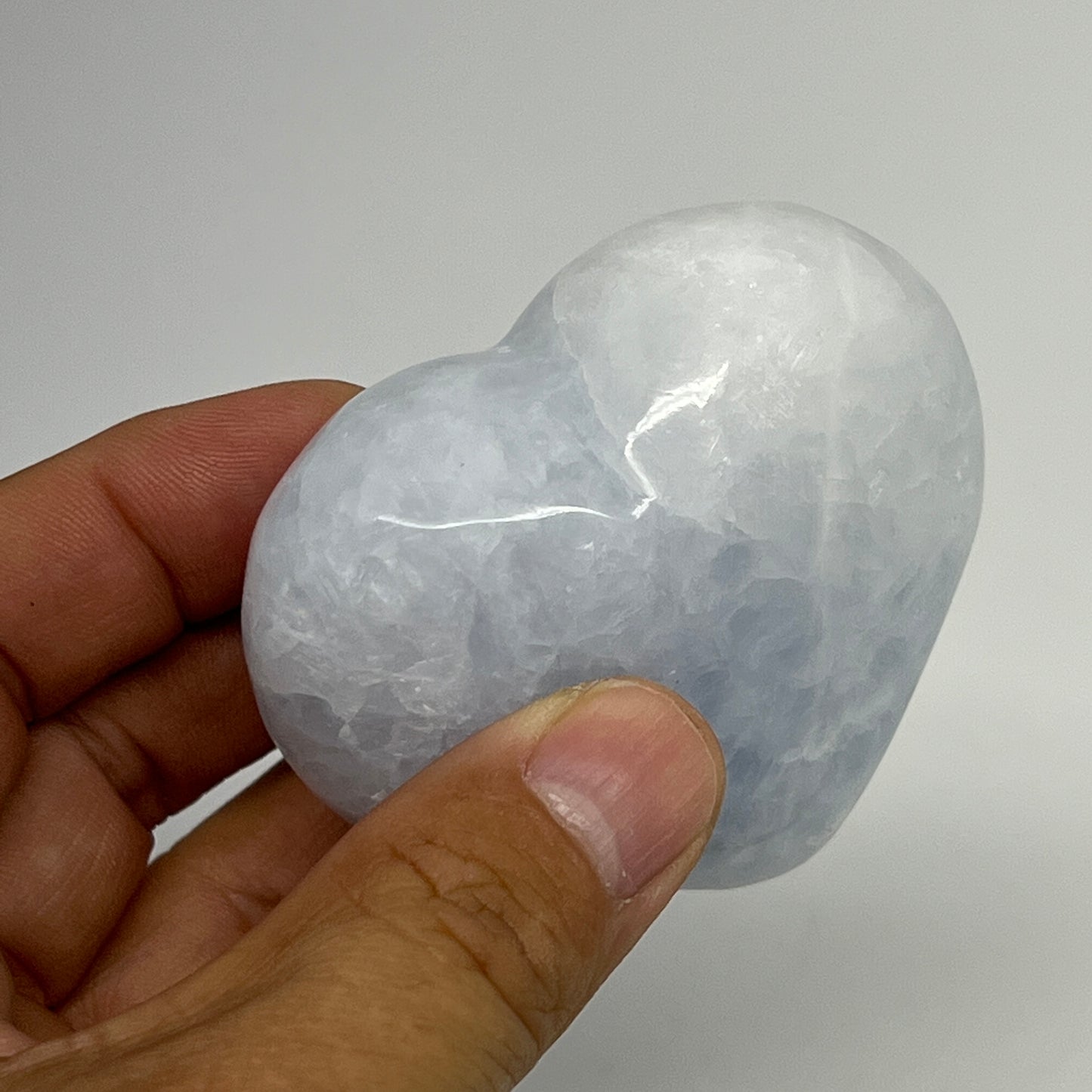 162g, 2.2"x2.5"x1.3" Blue Calcite Heart Gemstones Reiki @Madagascar,B20804