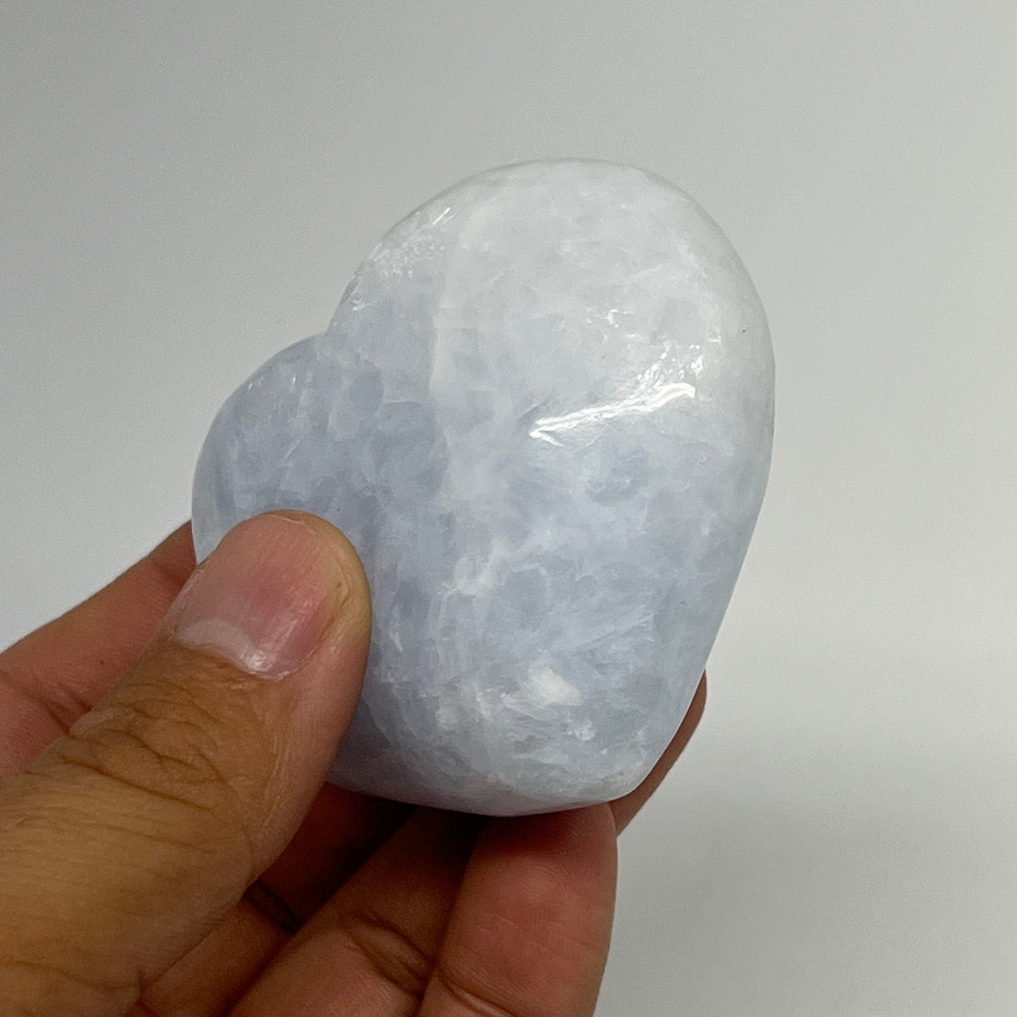 162g, 2.2"x2.5"x1.3" Blue Calcite Heart Gemstones Reiki @Madagascar,B20804