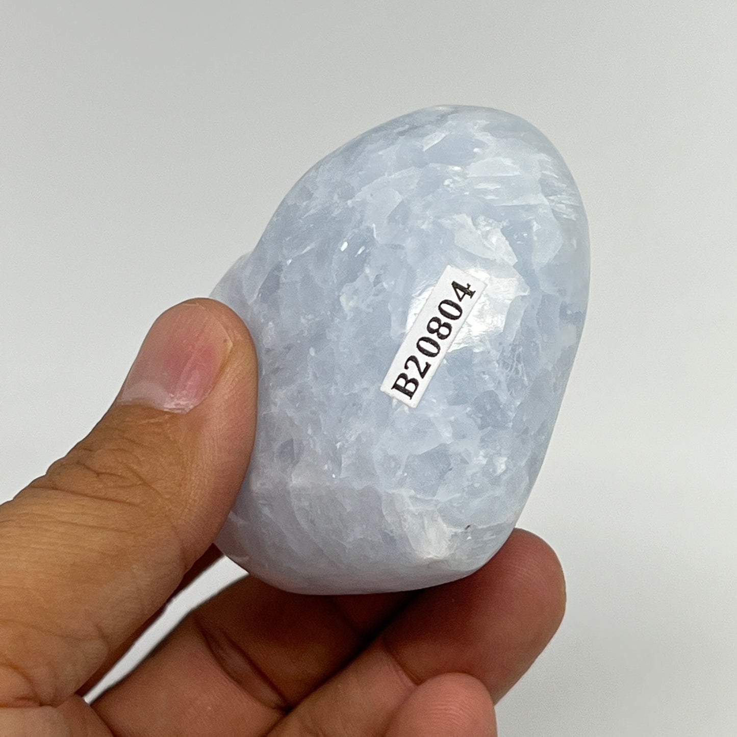 162g, 2.2"x2.5"x1.3" Blue Calcite Heart Gemstones Reiki @Madagascar,B20804