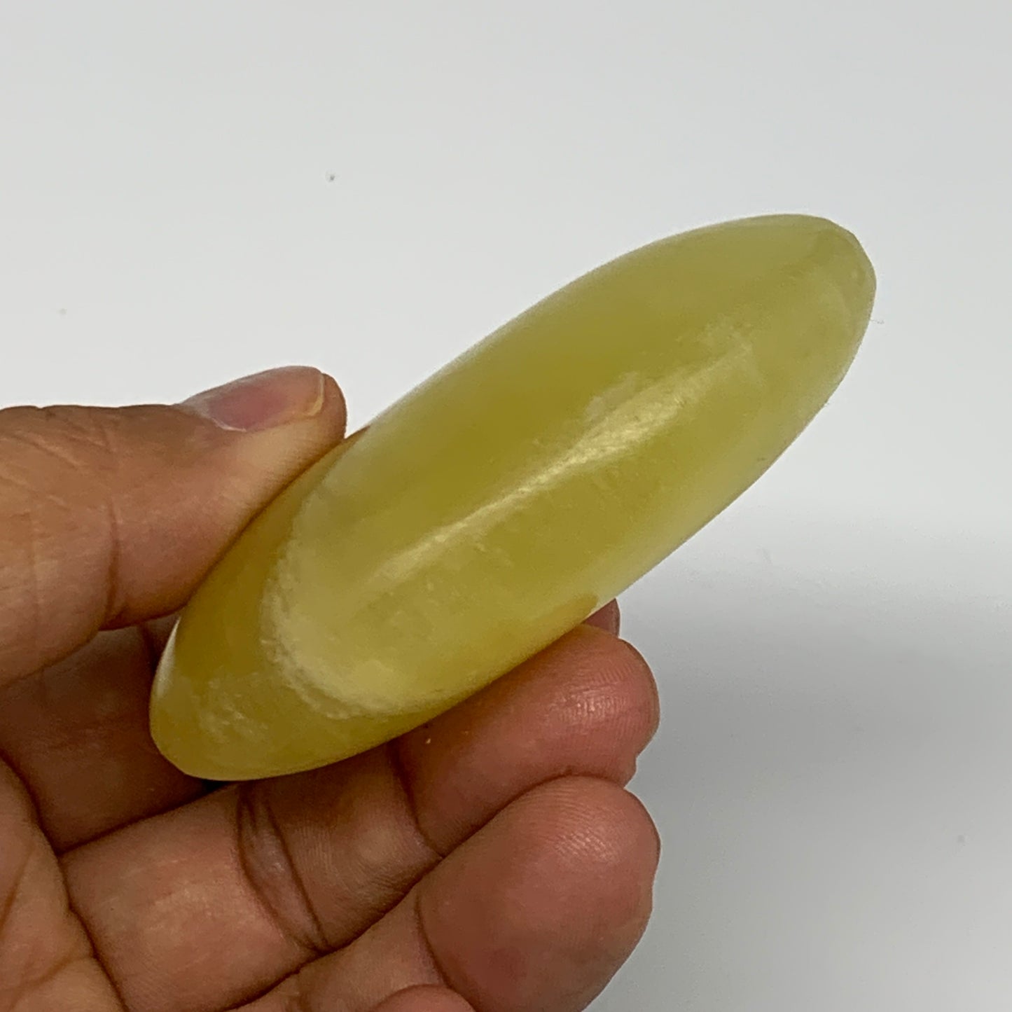116g, 2.7"x1.8"x0.9", Lemon Calcite Palm-Stone Crystal Polished @Pakistan,B26454