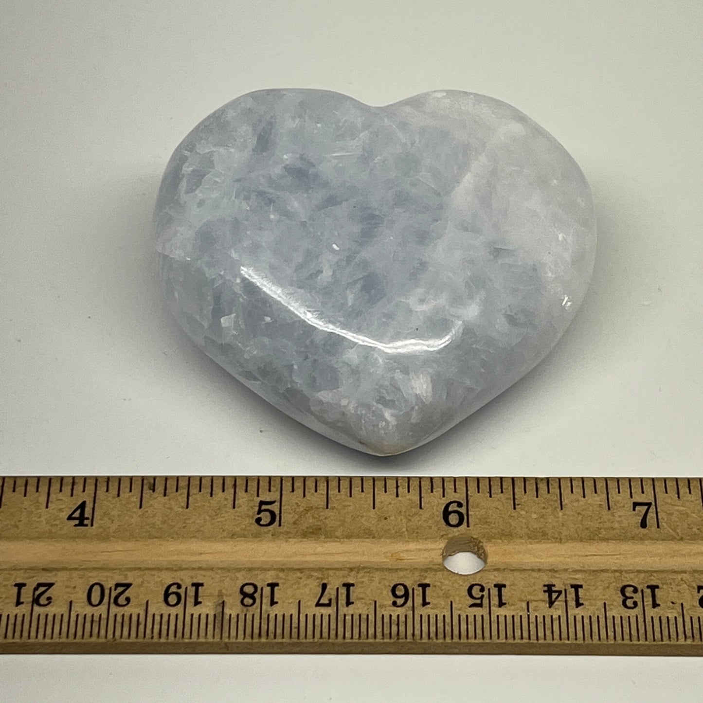 162g, 2.2"x2.5"x1.3" Blue Calcite Heart Gemstones Reiki @Madagascar,B20804