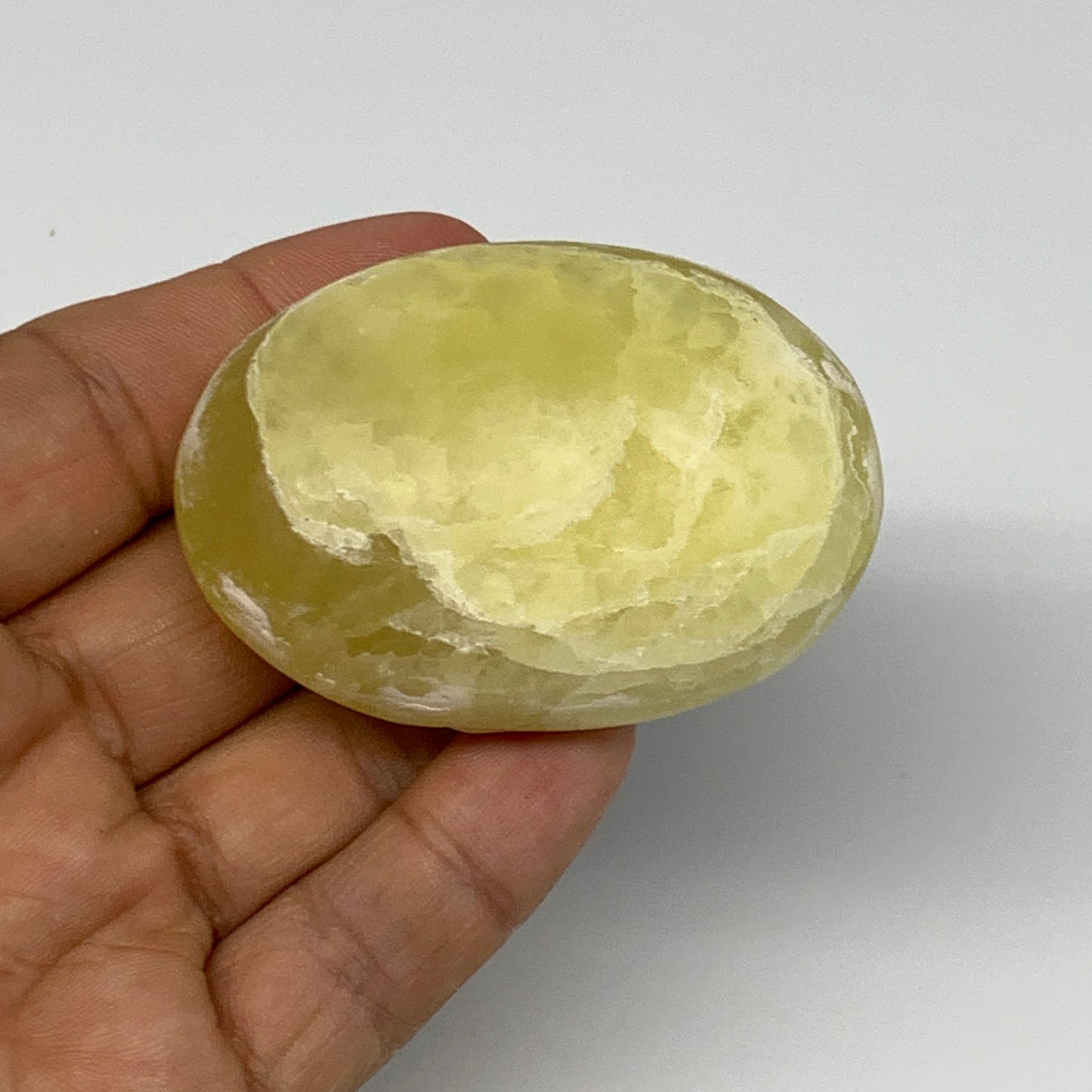 108.4g, 2.4"x1.7"x1", Lemon Calcite Palm-Stone Crystal Polished @Pakistan,B26455