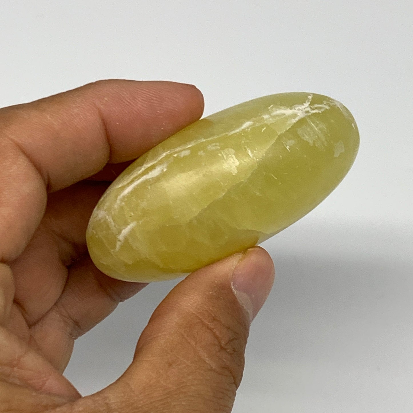 108.4g, 2.4"x1.7"x1", Lemon Calcite Palm-Stone Crystal Polished @Pakistan,B26455