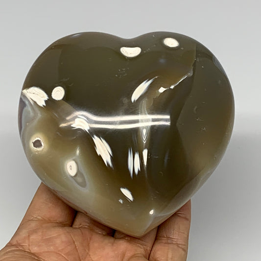610g,3.7"x3.8"x2.1" Agate Heart Polished Healing Crystal, Orca Agate, B17665