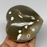 610g,3.7"x3.8"x2.1" Agate Heart Polished Healing Crystal, Orca Agate, B17665