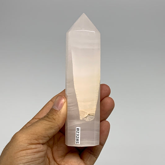 233.3g, 4.9"x1.2" Pink Calcite Point Tower Obelisk Crystal, B23285