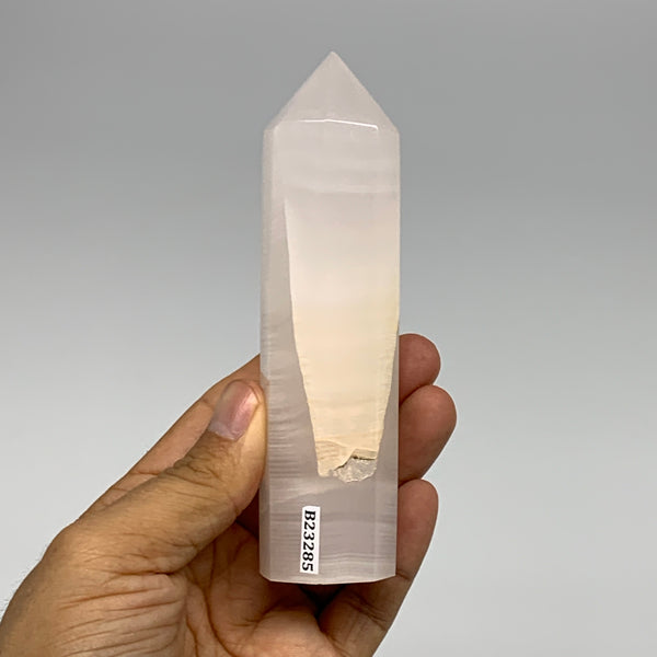 233.3g, 4.9"x1.2" Pink Calcite Point Tower Obelisk Crystal, B23285