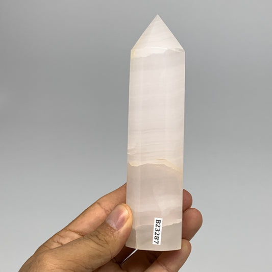 286.4g, 5.4"x1.3"  Pink Calcite Point Tower Obelisk Crystal, B23287