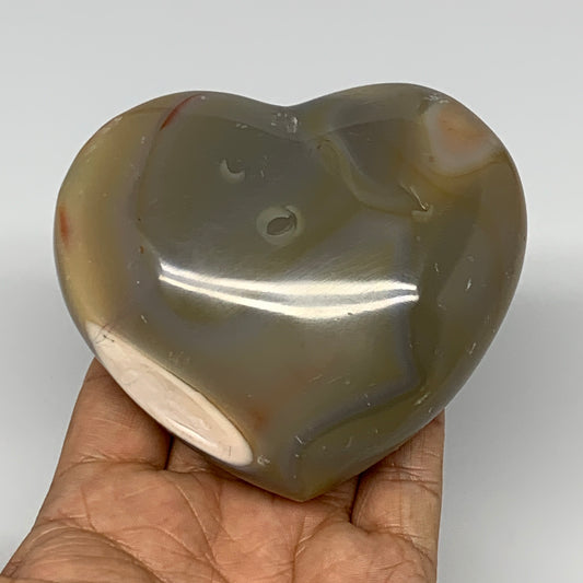399.7g,3.4"x3.7"x1.6" Agate Heart Polished Healing Crystal, Orca Agate, B17668