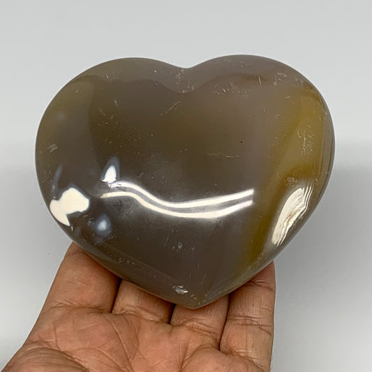 453.5g,3.4"x3.8"x1.6" Agate Heart Polished Healing Crystal, Orca Agate, B17669