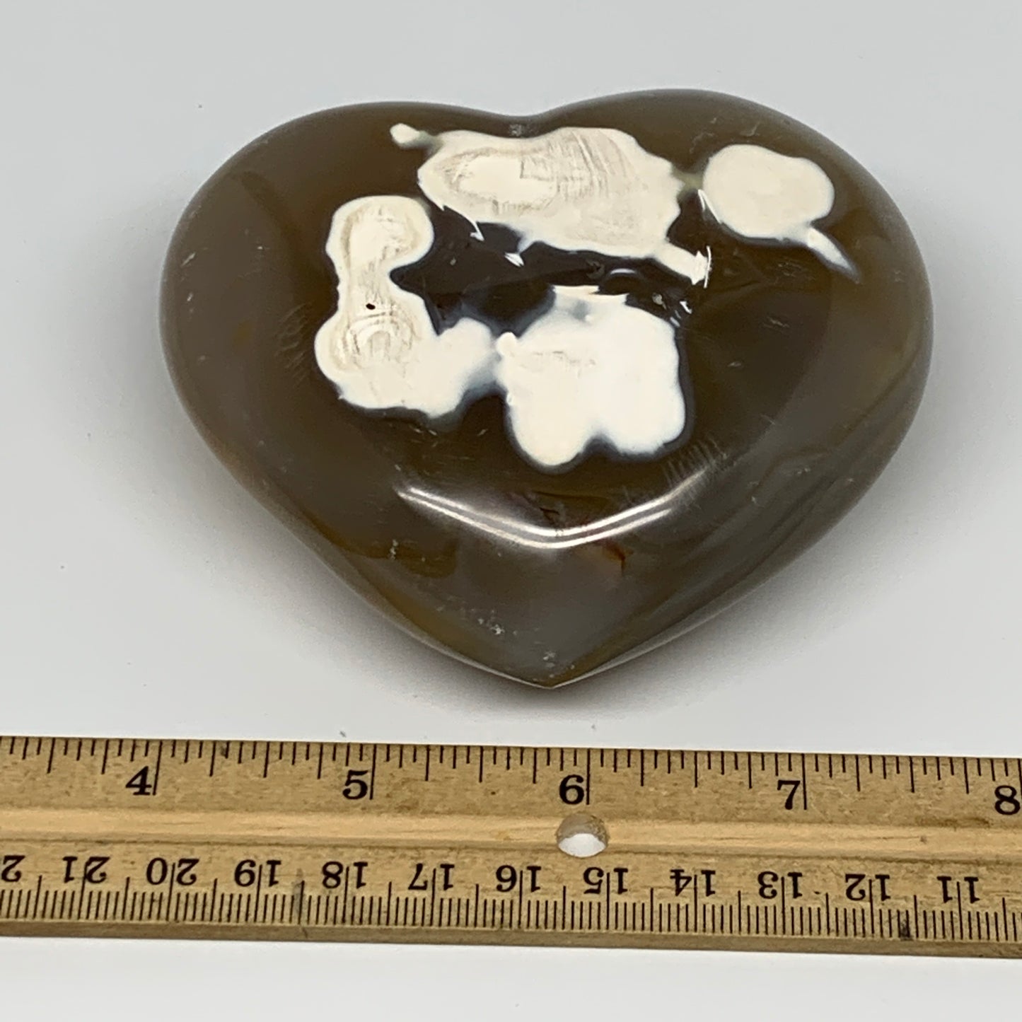453.5g,3.4"x3.8"x1.6" Agate Heart Polished Healing Crystal, Orca Agate, B17669