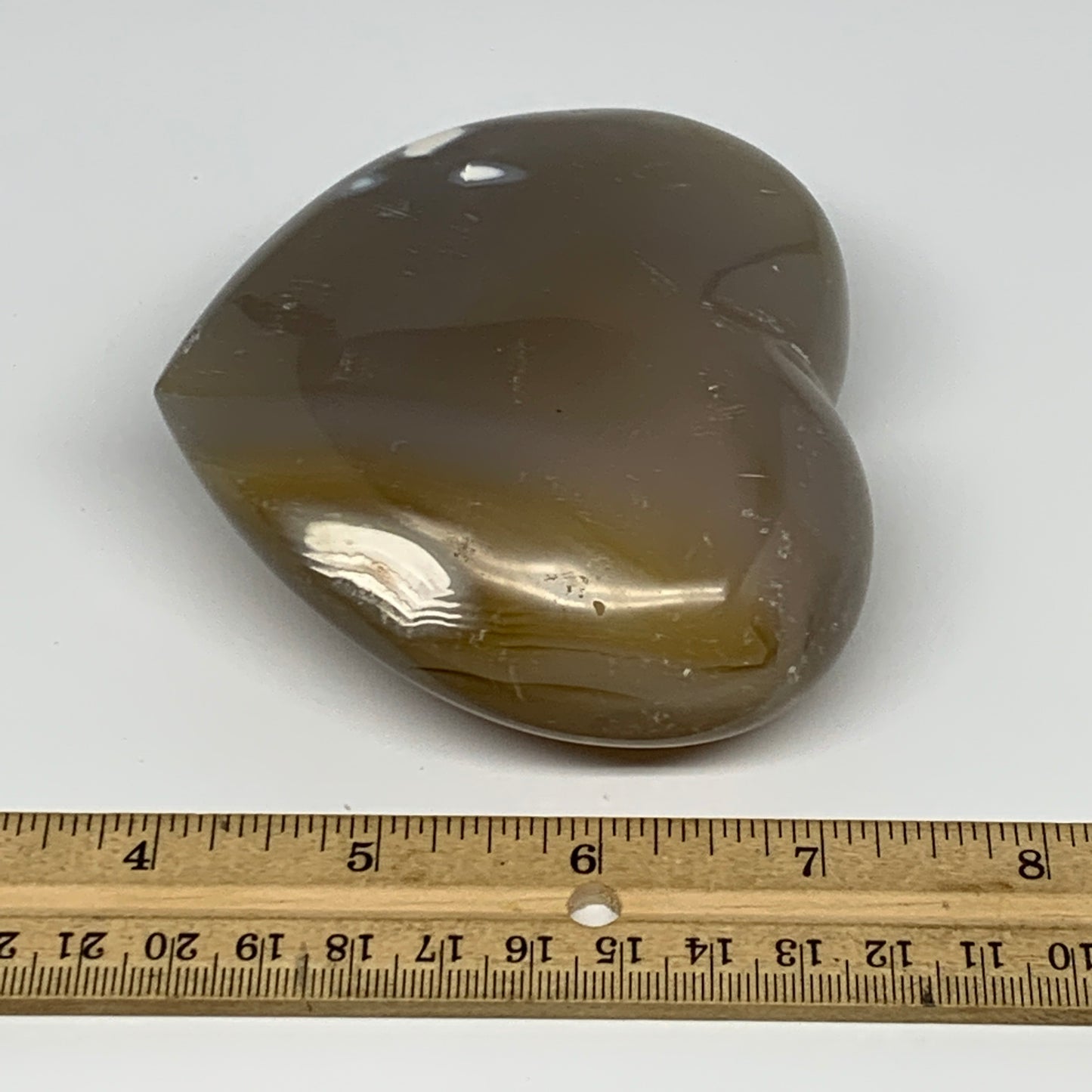 453.5g,3.4"x3.8"x1.6" Agate Heart Polished Healing Crystal, Orca Agate, B17669