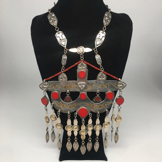 143.1g, Antique Afghan Turkmen Necklace Boho Statement @Afghanistan,Tribal,TN345