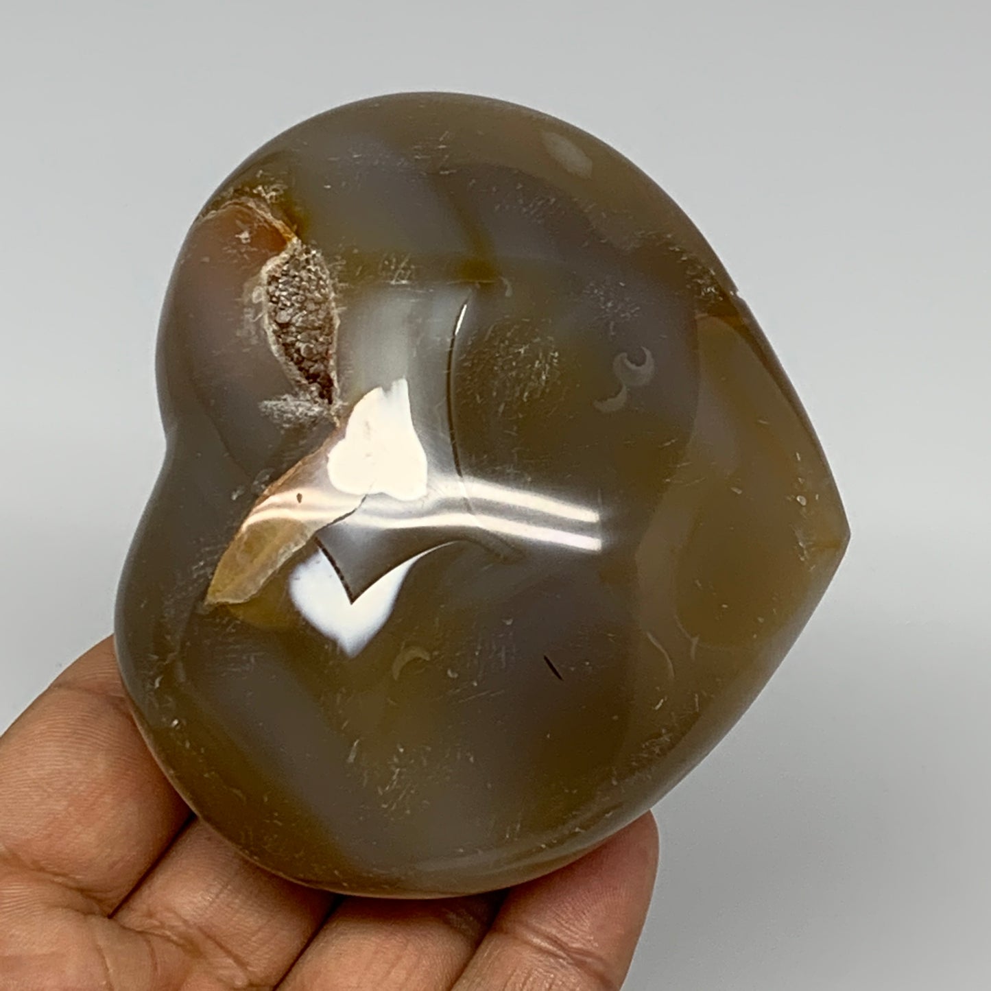 353.6g,3"x3.4"x1.7" Agate Heart Polished Healing Crystal, Orca Agate, B17671