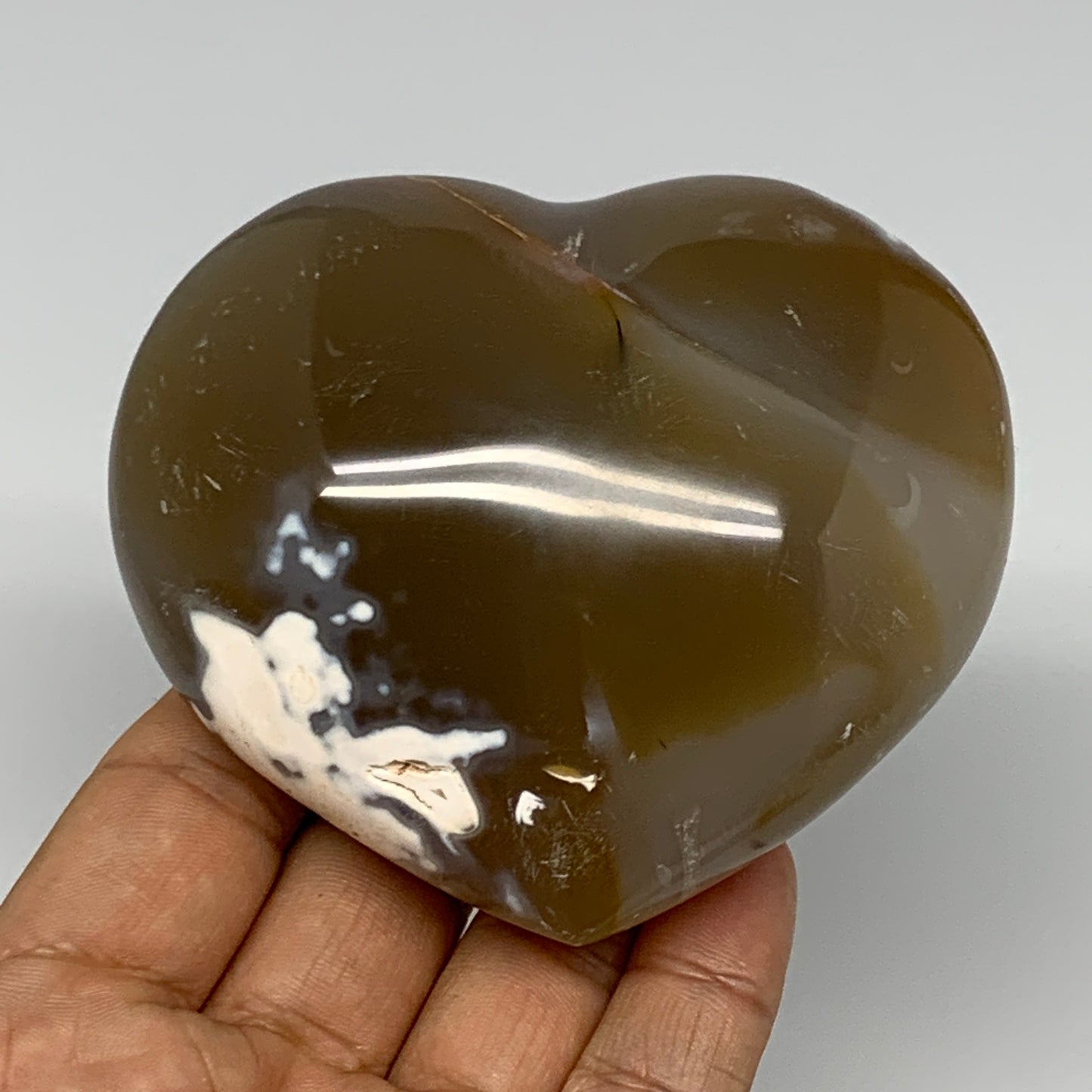 353.6g,3"x3.4"x1.7" Agate Heart Polished Healing Crystal, Orca Agate, B17671