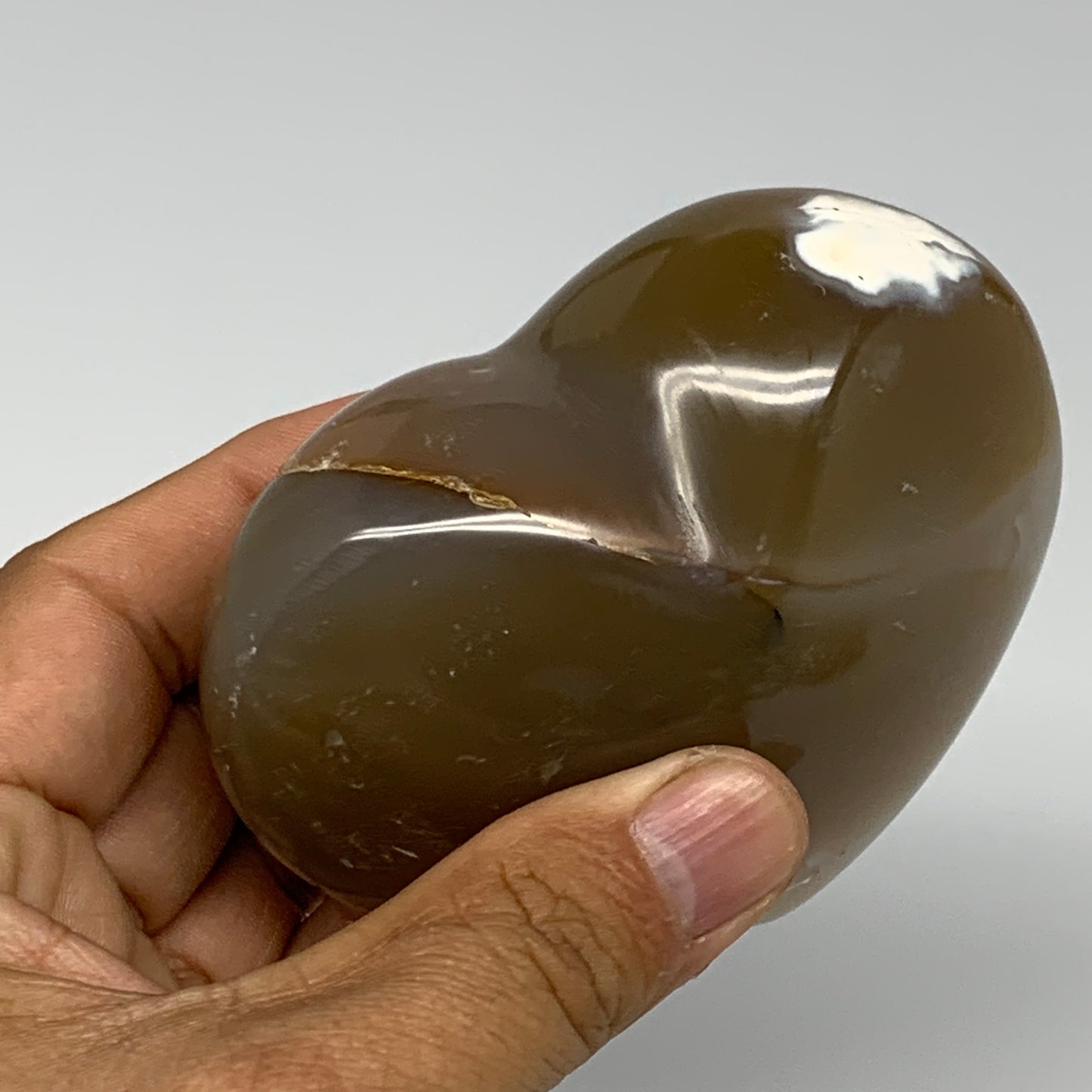 353.6g,3"x3.4"x1.7" Agate Heart Polished Healing Crystal, Orca Agate, B17671