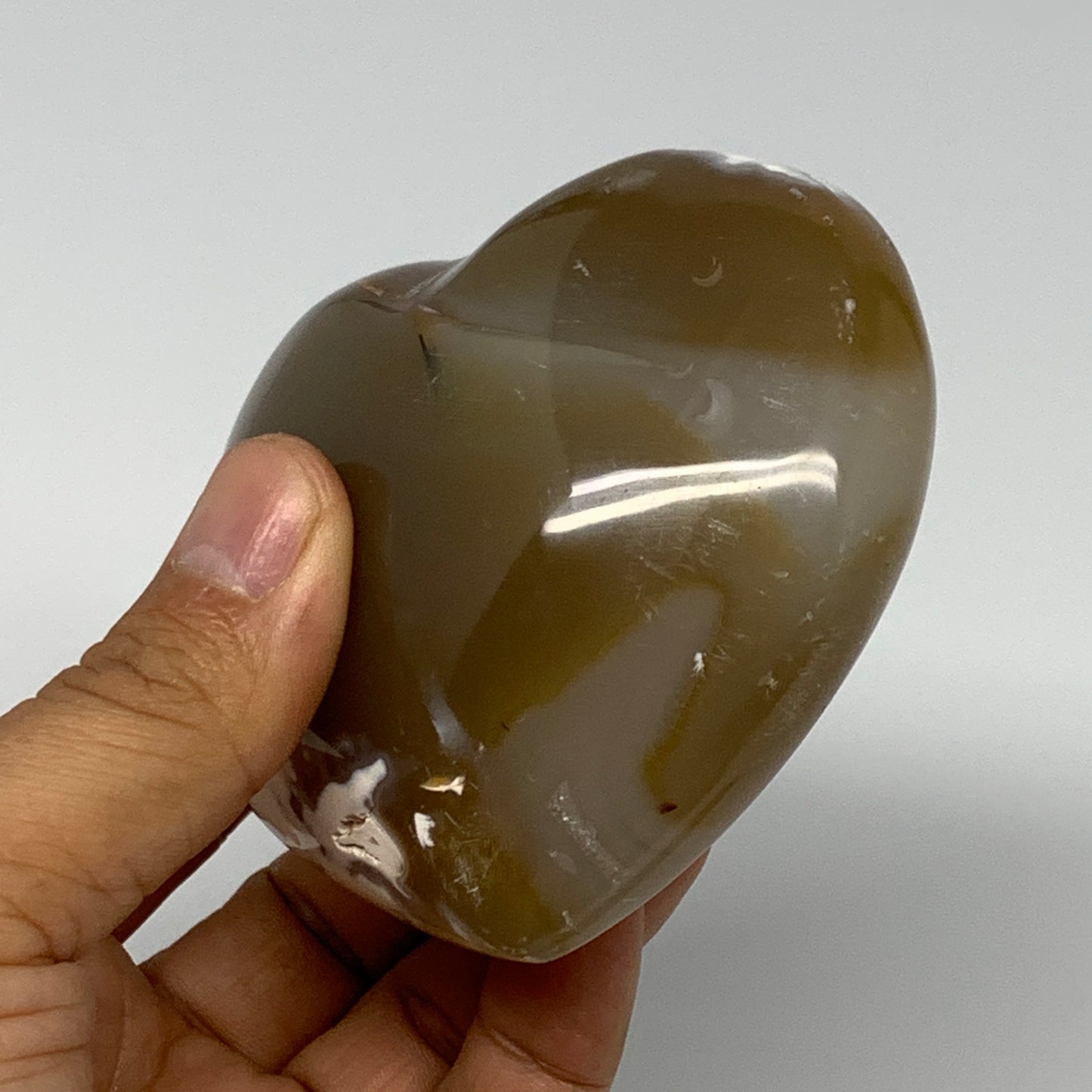 353.6g,3"x3.4"x1.7" Agate Heart Polished Healing Crystal, Orca Agate, B17671