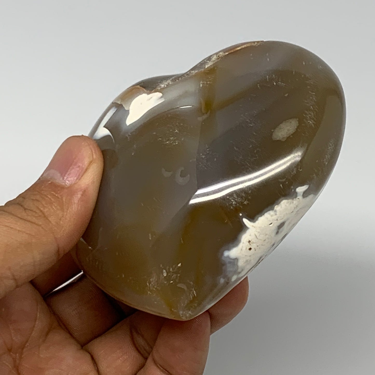 353.6g,3"x3.4"x1.7" Agate Heart Polished Healing Crystal, Orca Agate, B17671