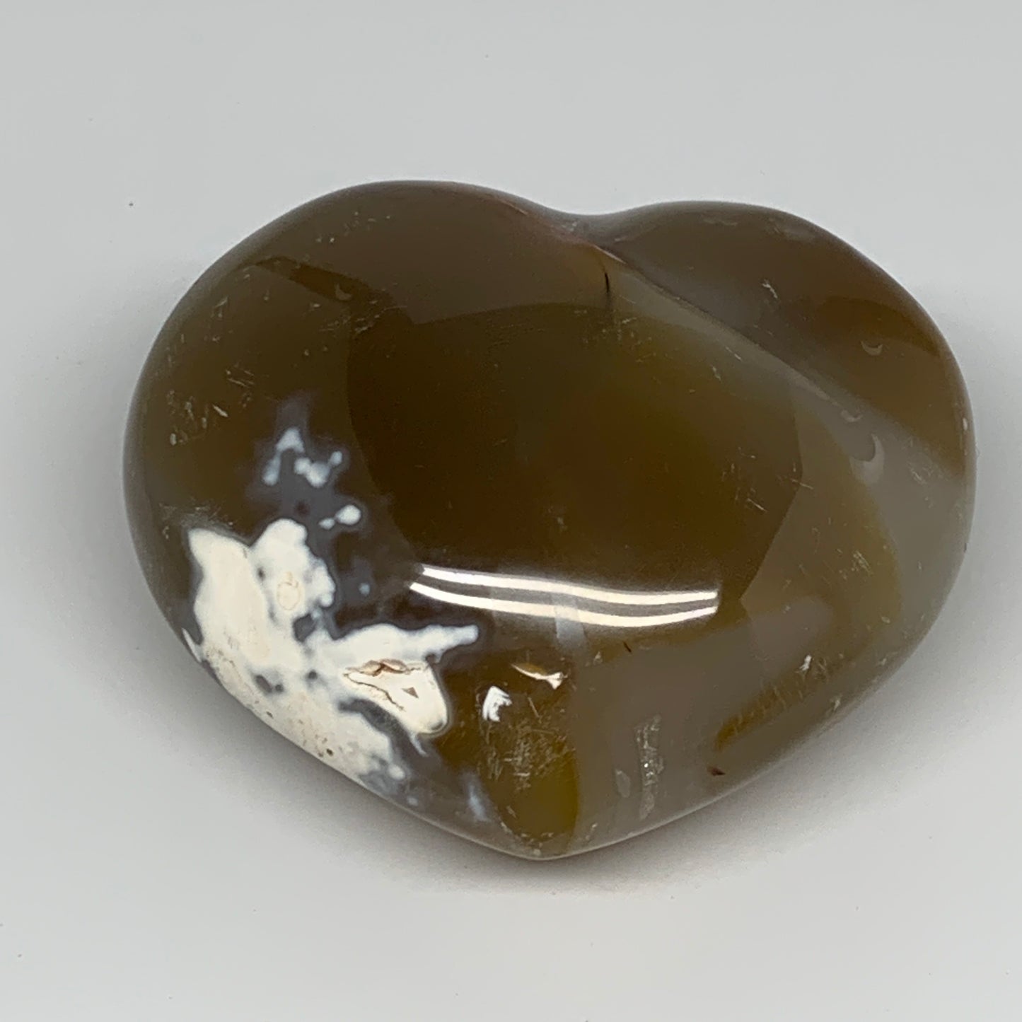 353.6g,3"x3.4"x1.7" Agate Heart Polished Healing Crystal, Orca Agate, B17671