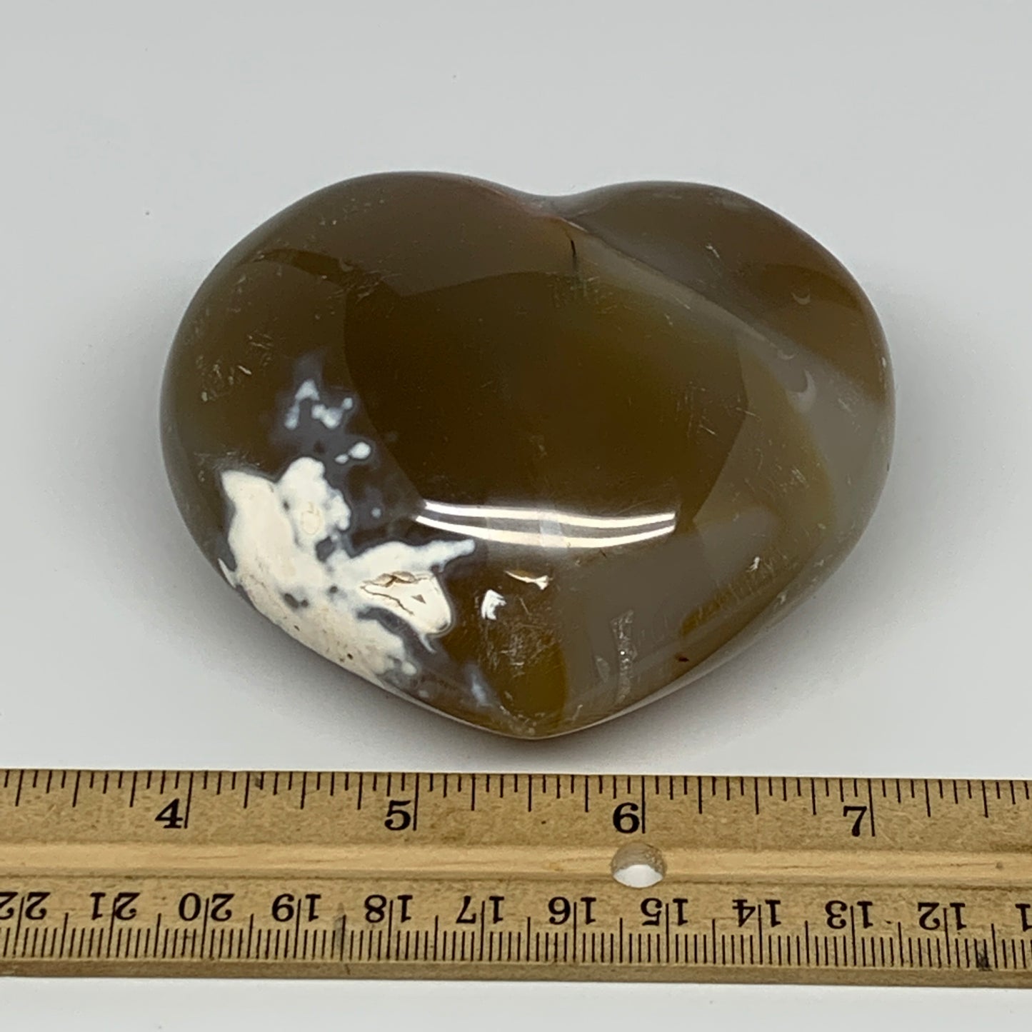 353.6g,3"x3.4"x1.7" Agate Heart Polished Healing Crystal, Orca Agate, B17671