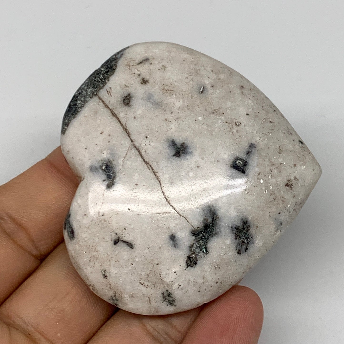 72.1g, 2.2"x2.3"x0.7" Natural Black K2 Heart Polished Healing Crystal, B10377