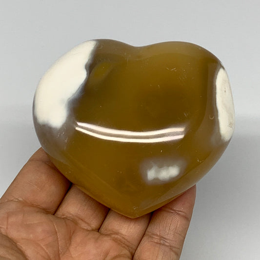 324.9g, 2.9"x3.2"x1.5" Agate Heart Polished Healing Crystal, Orca Agate, B17673