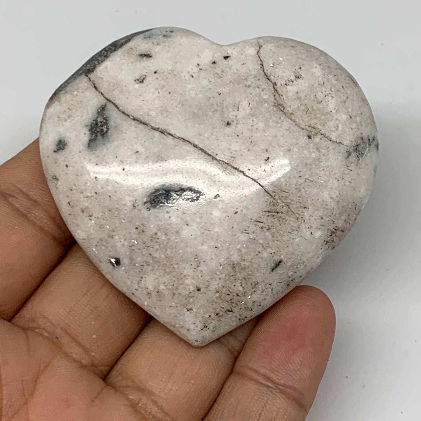 72.1g, 2.2"x2.3"x0.7" Natural Black K2 Heart Polished Healing Crystal, B10377