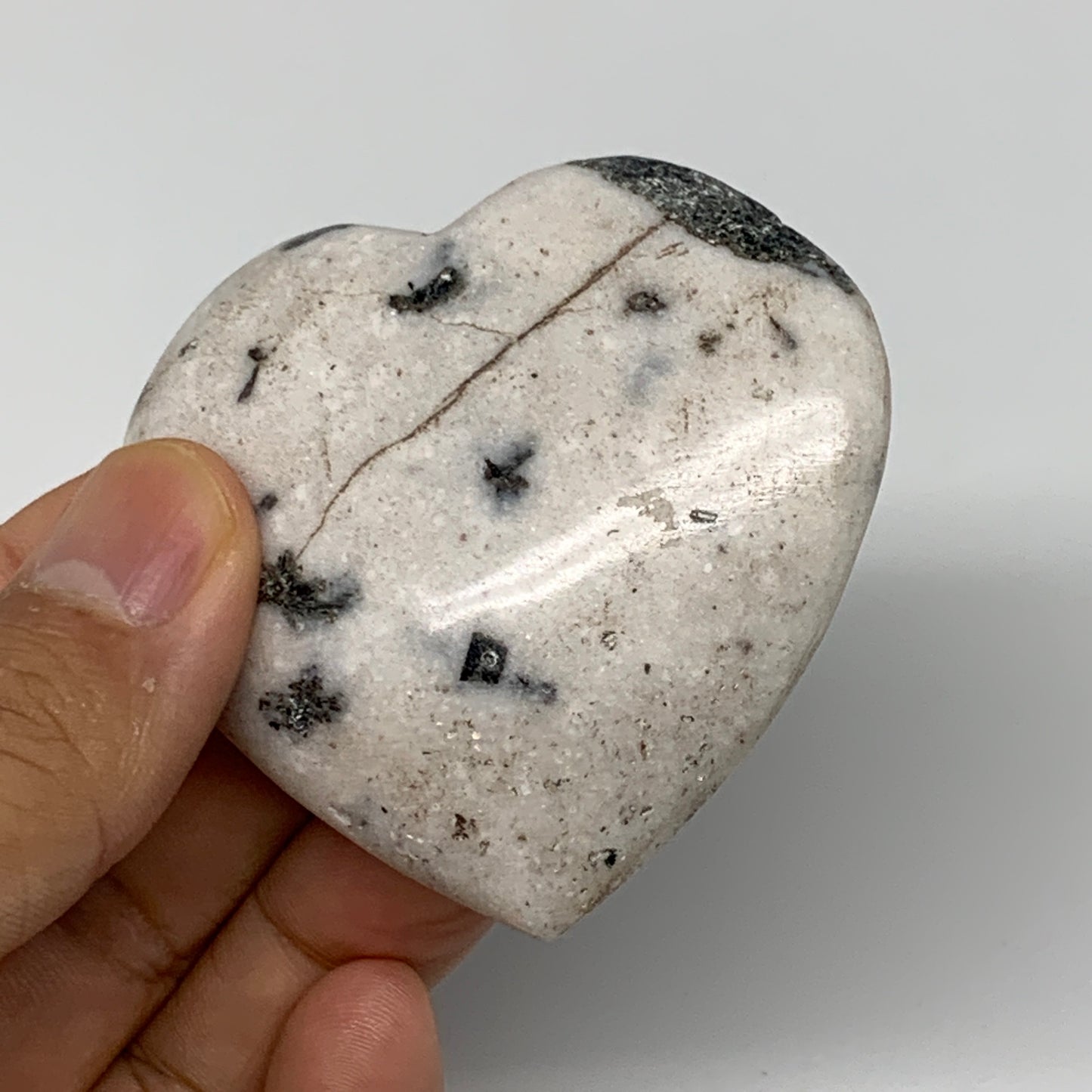 72.1g, 2.2"x2.3"x0.7" Natural Black K2 Heart Polished Healing Crystal, B10377