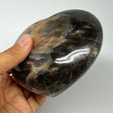 665g, 4.1"x4.4"x1.7", Black Moonstone Heart Polished Crystal Home Decor, B19879