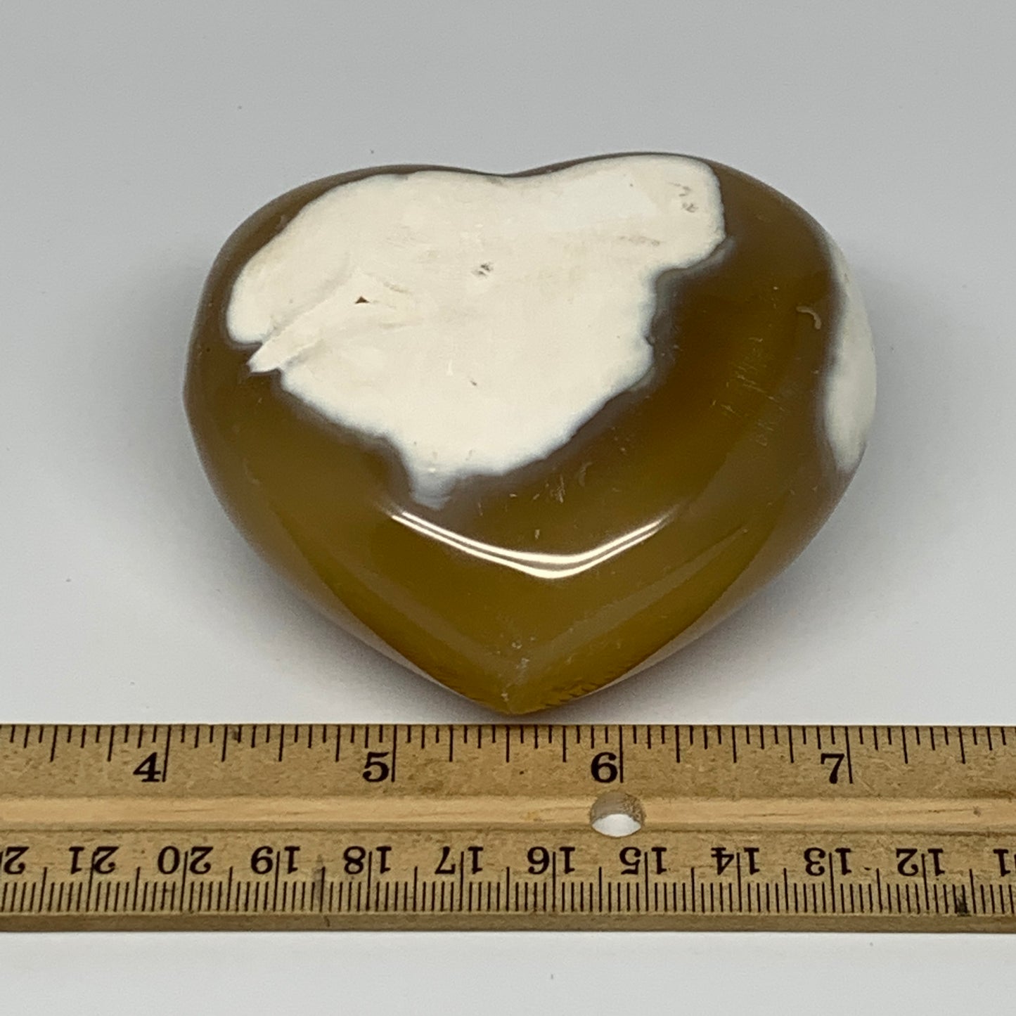 324.9g, 2.9"x3.2"x1.5" Agate Heart Polished Healing Crystal, Orca Agate, B17673